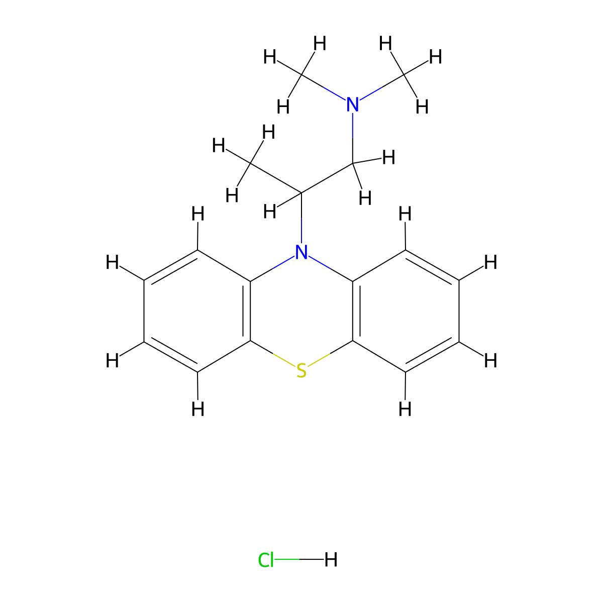 10H-Phenothiazine-10-ethanamine, N,N,beta-trimethyl-, hydrochloride (1:1) molecular structure, CAS 5568-90-1