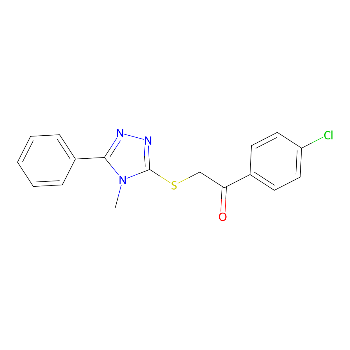 1-(4-chlorophenyl)-2-[(4-methyl-5-phenyl-4H-1,2,4-triazol-3-yl)sulfanyl]ethanone molecular structure, CAS 556803-28-2
