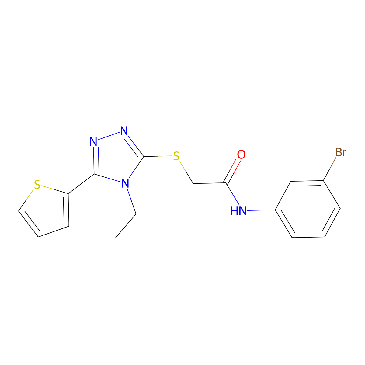 N-(3-Bromophenyl)-2-((4-ethyl-5-(2-thienyl)-4H-1,2,4-triazol-3-YL)thio)acetamide molecular structure, CAS 556807-23-9