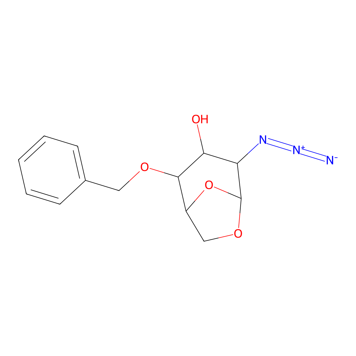 4-Azido-2-phenylmethoxy-6,8-dioxabicyclo[3.2.1]octan-3-ol molecular structure, CAS 55682-47-8