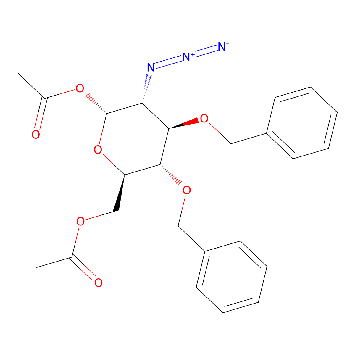 1,6-Di-O-acetyl-2-azido-3,4-di-O-benzyl-2-deoxy-alpha-D-glucopyranose min. molecular structure, CAS 55682-49-0