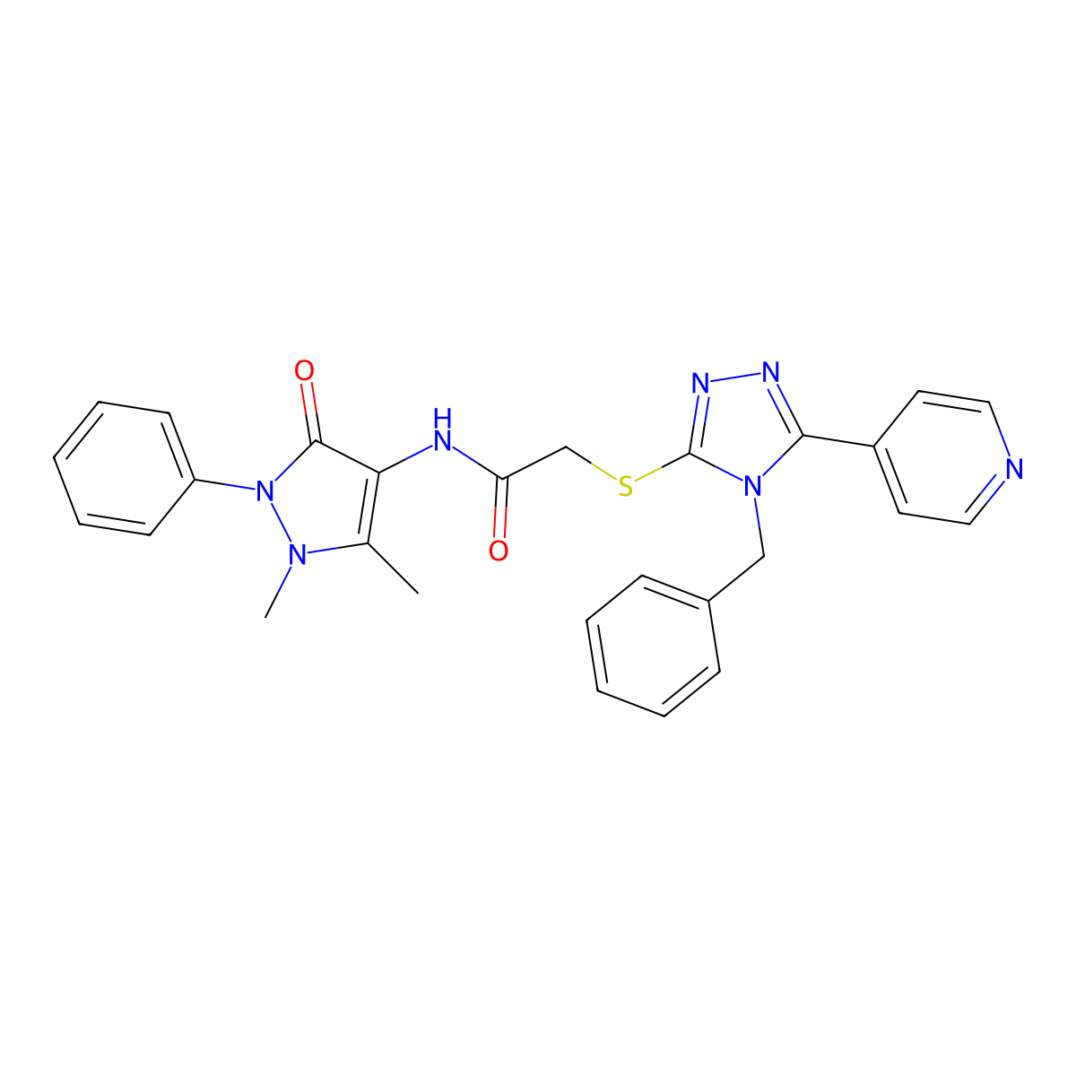 2-[(4-benzyl-5-pyridin-4-yl-1,2,4-triazol-3-yl)sulfanyl]-N-(1,5-dimethyl-3-oxo-2-phenylpyrazol-4-yl)acetamide molecular structure, CAS 556820-74-7
