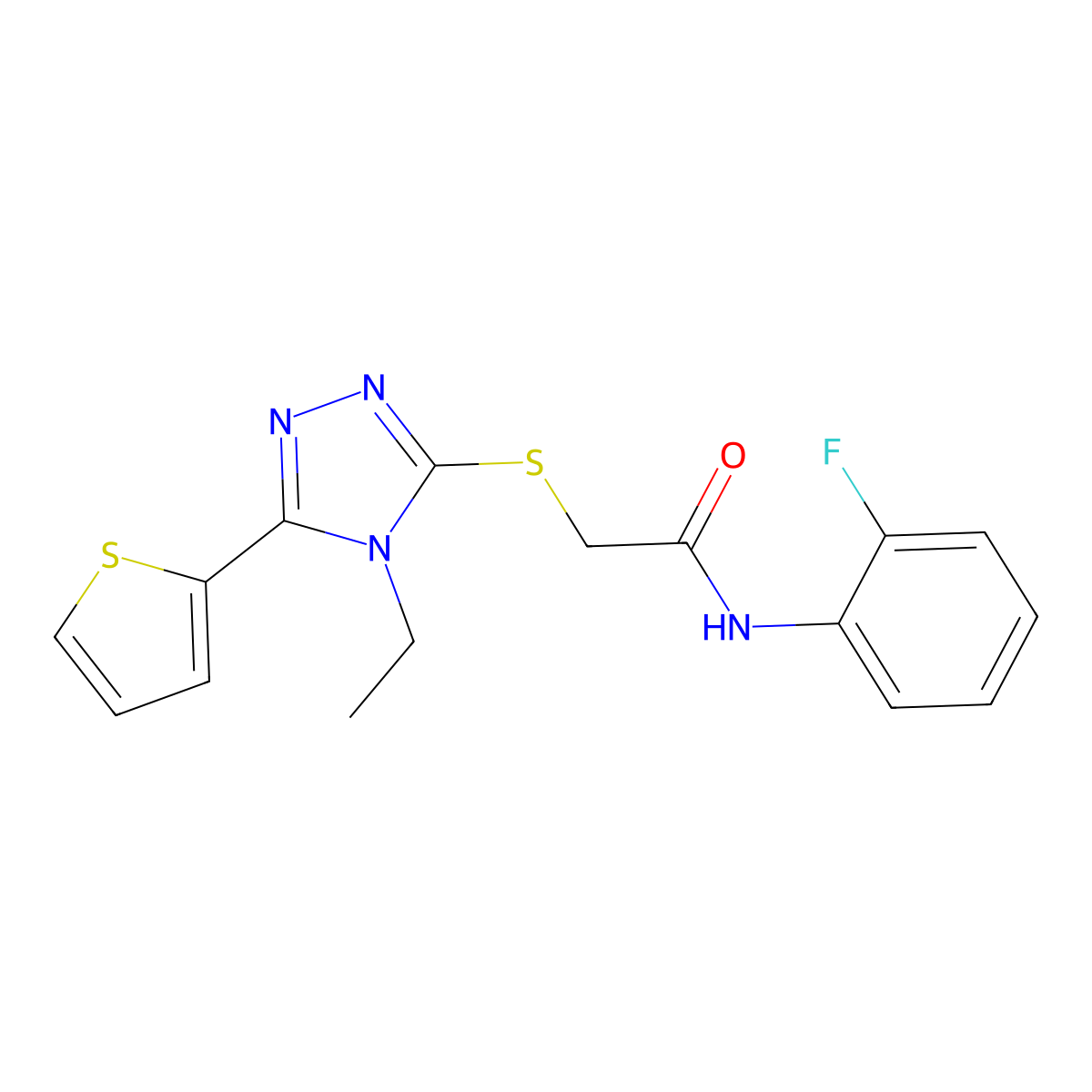 2-((4-ET-5-(2-Thienyl)-4H-1,2,4-triazol-3-YL)thio)-N-(2-fluorophenyl)acetamide molecular structure, CAS 556822-77-6