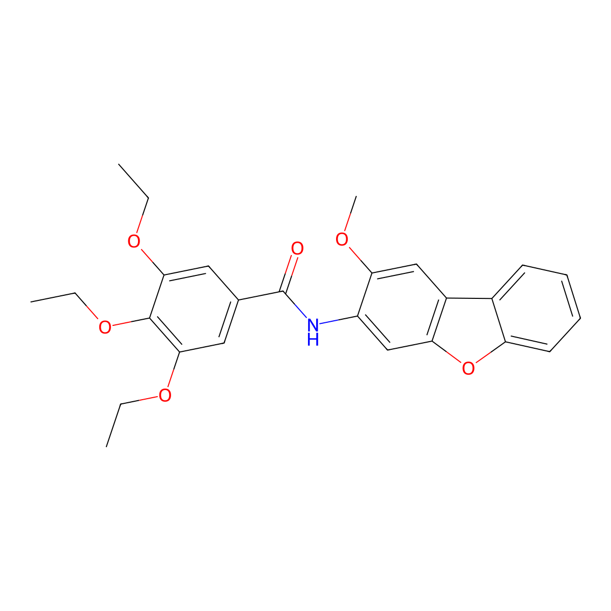 3,4,5-triethoxy-N-(2-methoxydibenzofuran-3-yl)benzamide molecular structure, CAS 556822-84-5