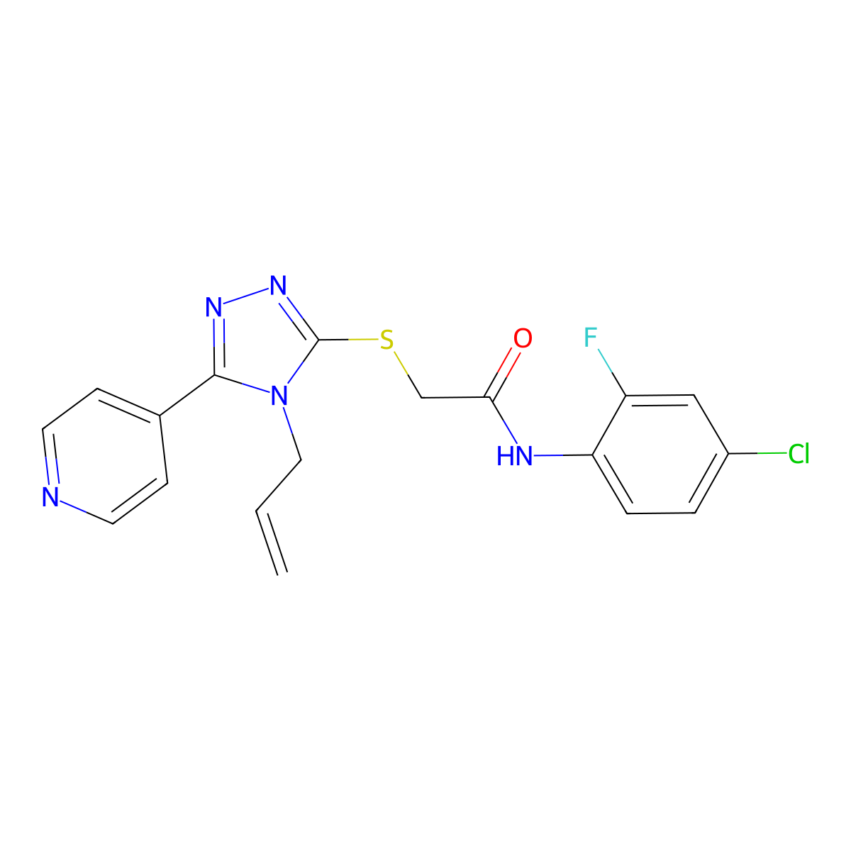 N-(4-chloro-2-fluorophenyl)-2-[(4-prop-2-enyl-5-pyridin-4-yl-1,2,4-triazol-3-yl)sulfanyl]acetamide molecular structure, CAS 556828-17-2