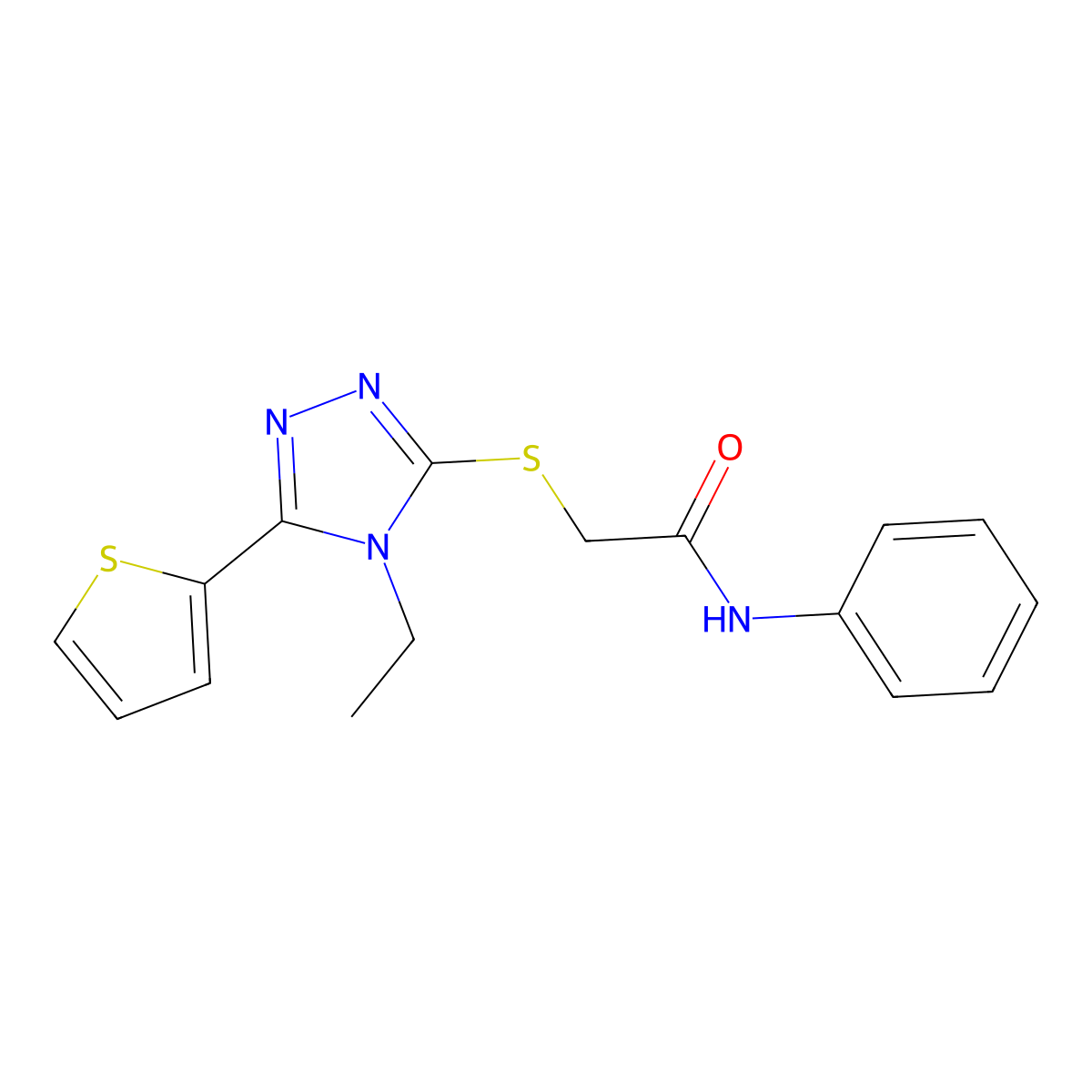 2-(4-Ethyl-5-thiophen-2-yl-4H-[1,2,4]triazol-3-ylsulfanyl)-N-phenyl-acetamide molecular structure, CAS 556829-66-4