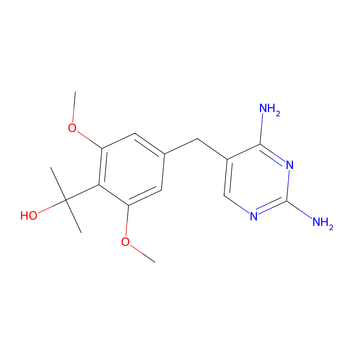 Benzyl alcohol, 4-(2,4-diamino-5-pyrimidinylmethyl)-2,6-dimethoxy-alpha,alpha-dimethyl- molecular structure, CAS 55687-91-7