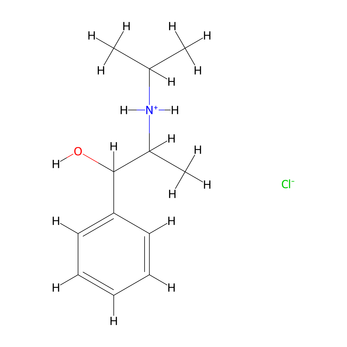Benzyl alcohol, alpha-(1-(isopropylamino)ethyl)-, hydrochloride, (+-)- molecular structure, CAS 55688-37-4