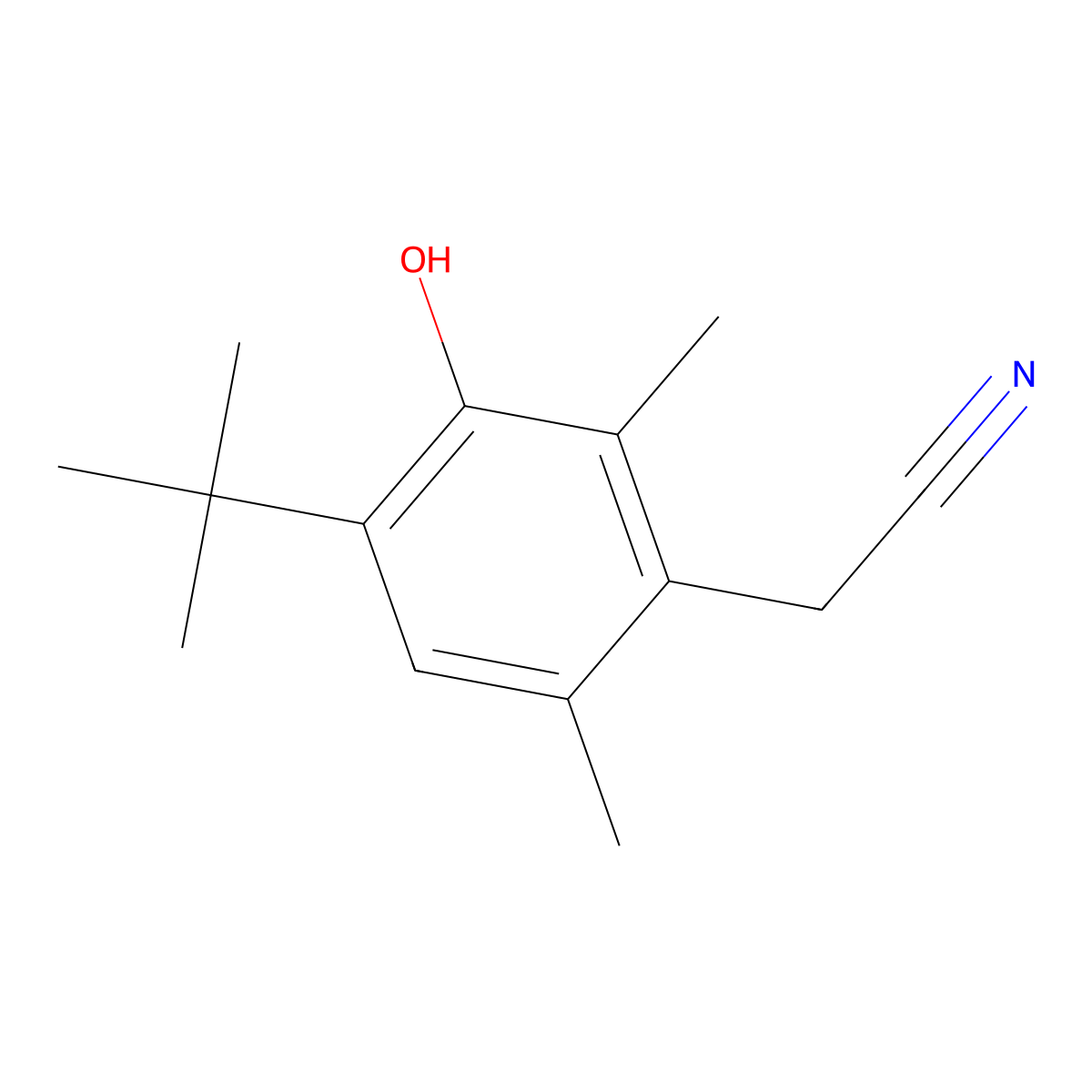 4-tert-Butyl-3-hydroxy-2,6-xylylacetonitrile molecular structure, CAS 55699-10-0