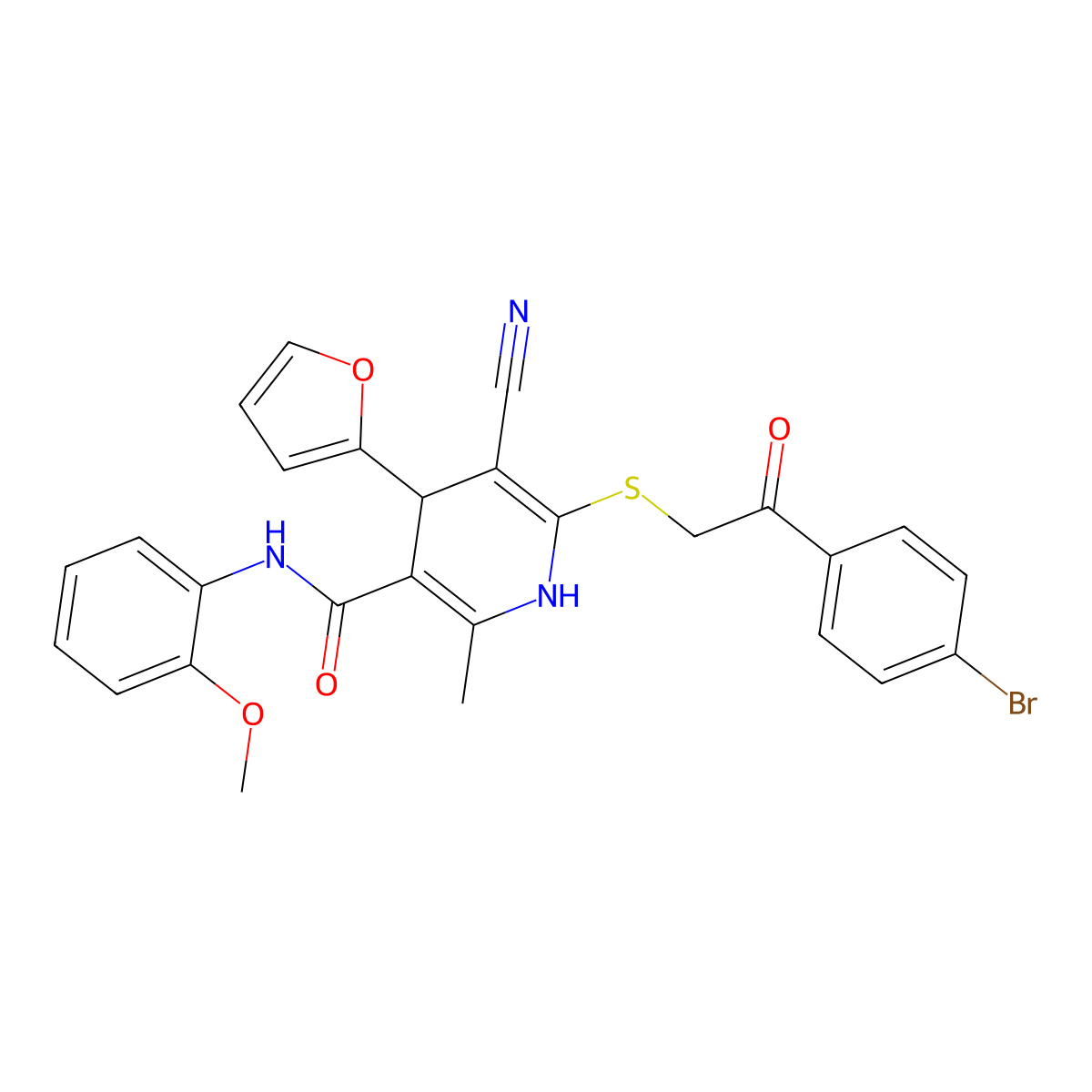 6-{[2-(4-bromophenyl)-2-oxoethyl]sulfanyl}-5-cyano-4-(furan-2-yl)-N-(2-methoxyphenyl)-2-methyl-1,4-dihydropyridine-3-carboxamide molecular structure, CAS 5570-54-7