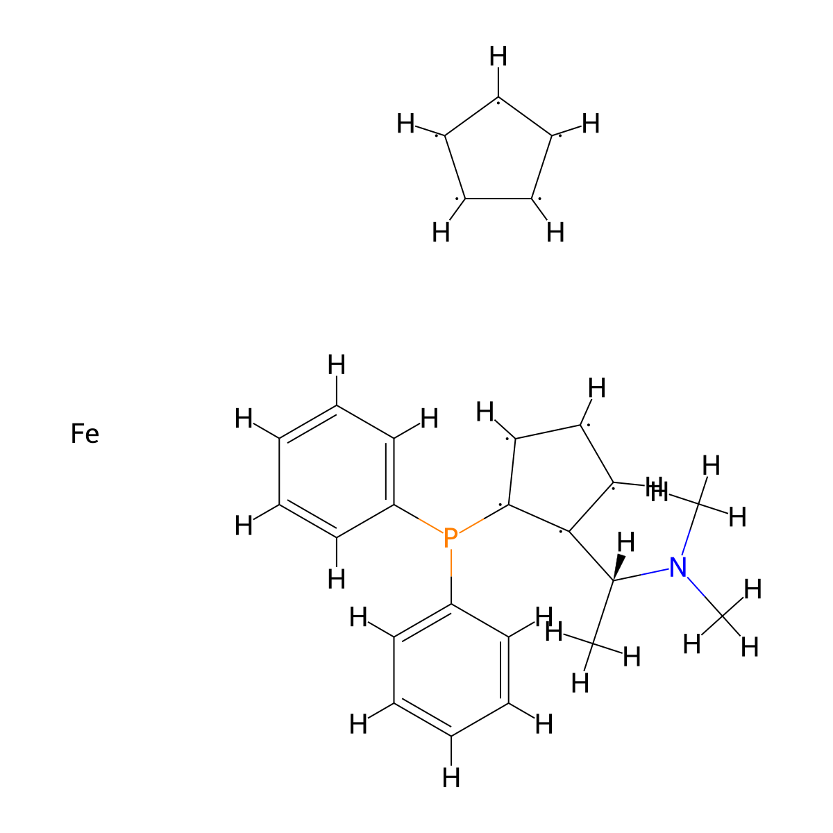 (R)-N,N-Dimethyl-1-[(Sp)-2-(diphenylphosphino)ferrocenyl]ethylamine molecular structure, CAS 55700-44-2