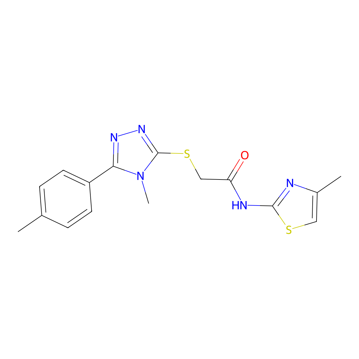 2-[[4-methyl-5-(4-methylphenyl)-1,2,4-triazol-3-yl]sulfanyl]-N-(4-methyl-1,3-thiazol-2-yl)acetamide molecular structure, CAS 557058-97-6