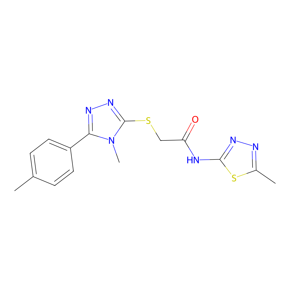 2-[[4-methyl-5-(4-methylphenyl)-1,2,4-triazol-3-yl]sulfanyl]-N-(5-methyl-1,3,4-thiadiazol-2-yl)acetamide molecular structure, CAS 557059-00-4