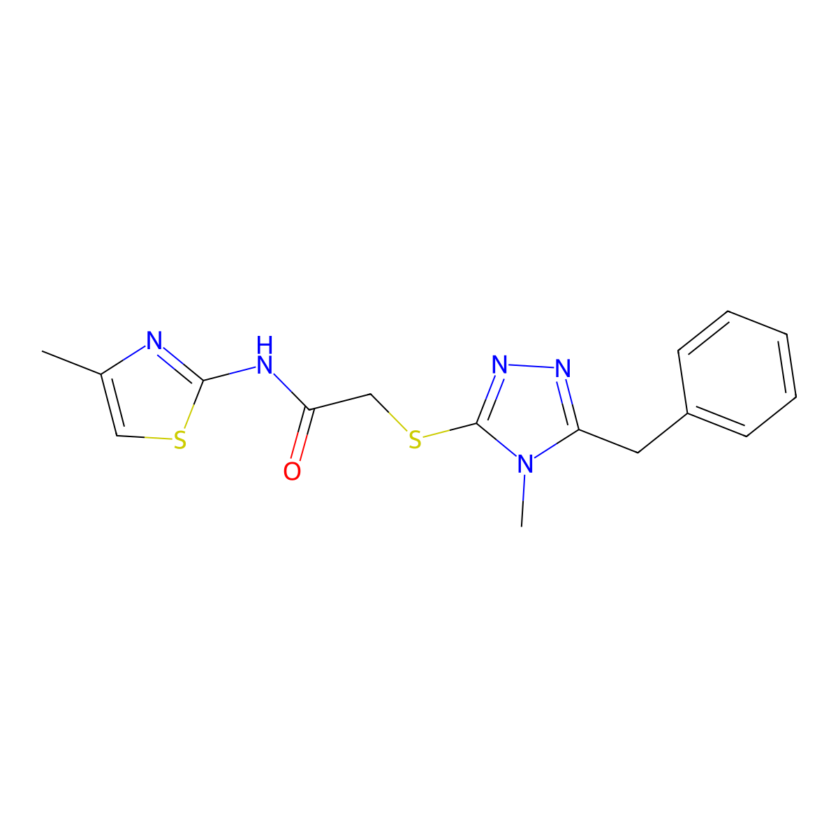 2-[(5-benzyl-4-methyl-4H-1,2,4-triazol-3-yl)sulfanyl]-N-(4-methyl-1,3-thiazol-2-yl)acetamide molecular structure, CAS 557059-78-6