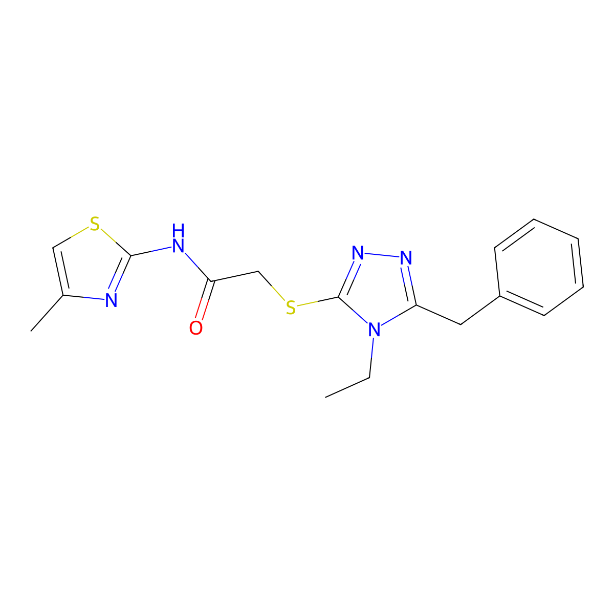 2-[(5-benzyl-4-ethyl-1,2,4-triazol-3-yl)sulfanyl]-N-(4-methyl-1,3-thiazol-2-yl)acetamide molecular structure, CAS 557059-79-7