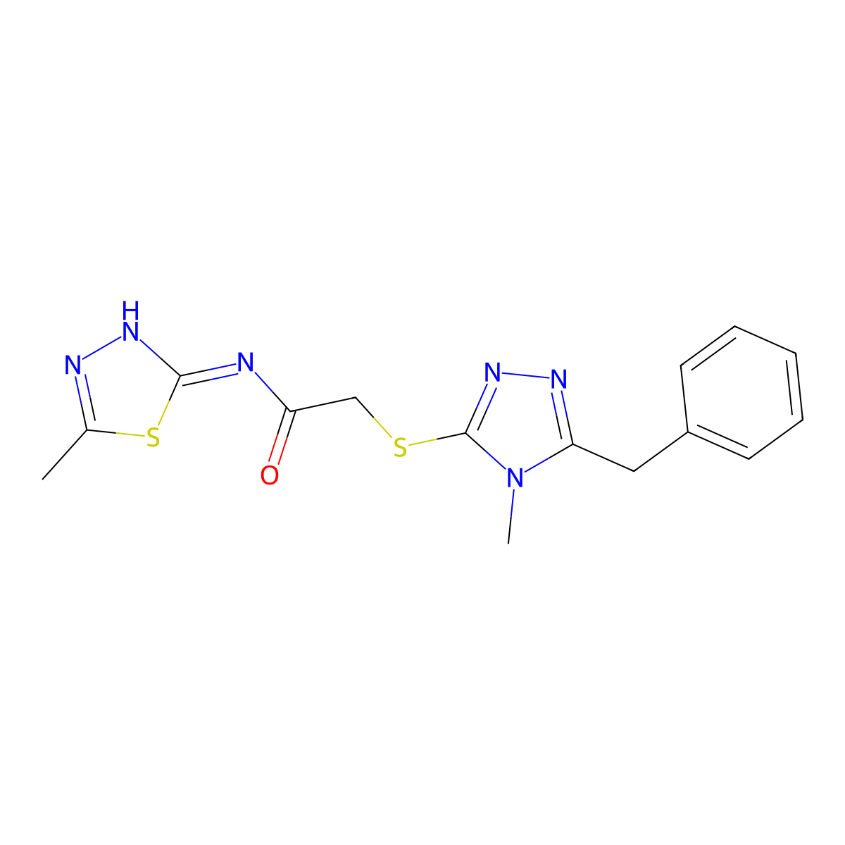 2-[(5-benzyl-4-methyl-1,2,4-triazol-3-yl)sulfanyl]-N-(5-methyl-1,3,4-thiadiazol-2-yl)acetamide molecular structure, CAS 557059-80-0