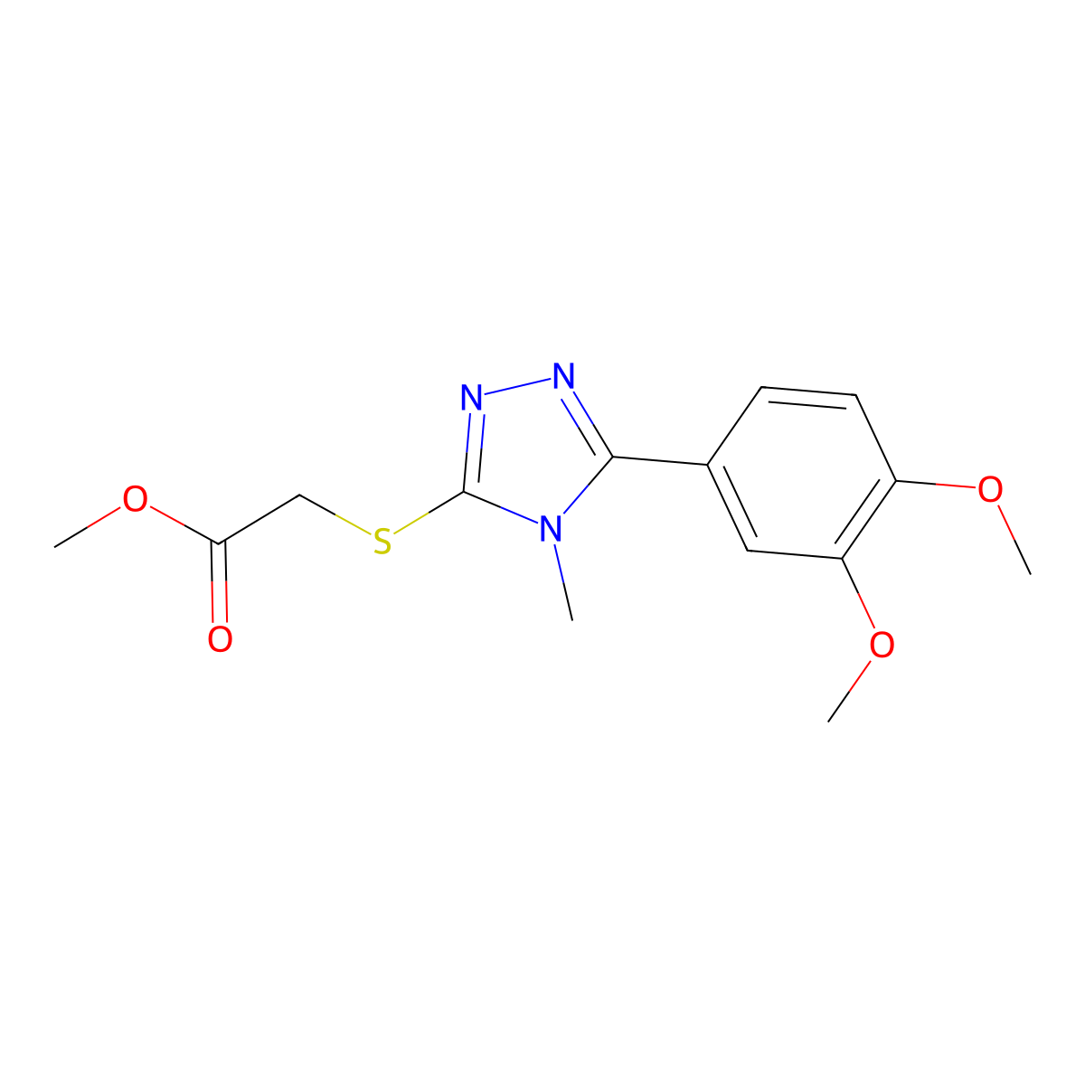 Methyl 2-[5-(3,4-dimethoxyphenyl)-4-methyl-1,2,4-triazol-3-ylthio]acetate molecular structure, CAS 557060-26-1
