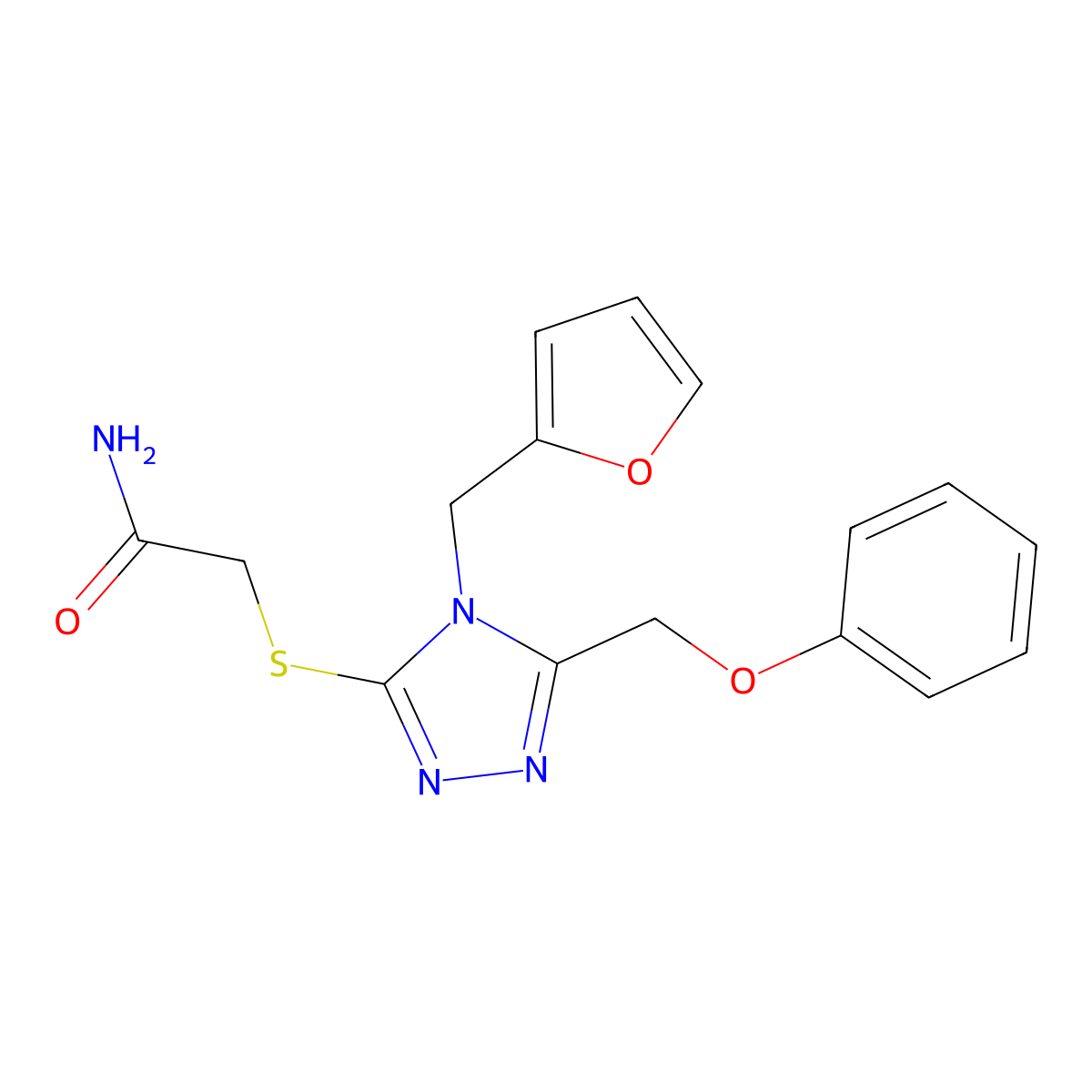 2-[[4-(Furan-2-ylmethyl)-5-(phenoxymethyl)-1,2,4-triazol-3-yl]sulfanyl]acetamide molecular structure, CAS 557061-10-6