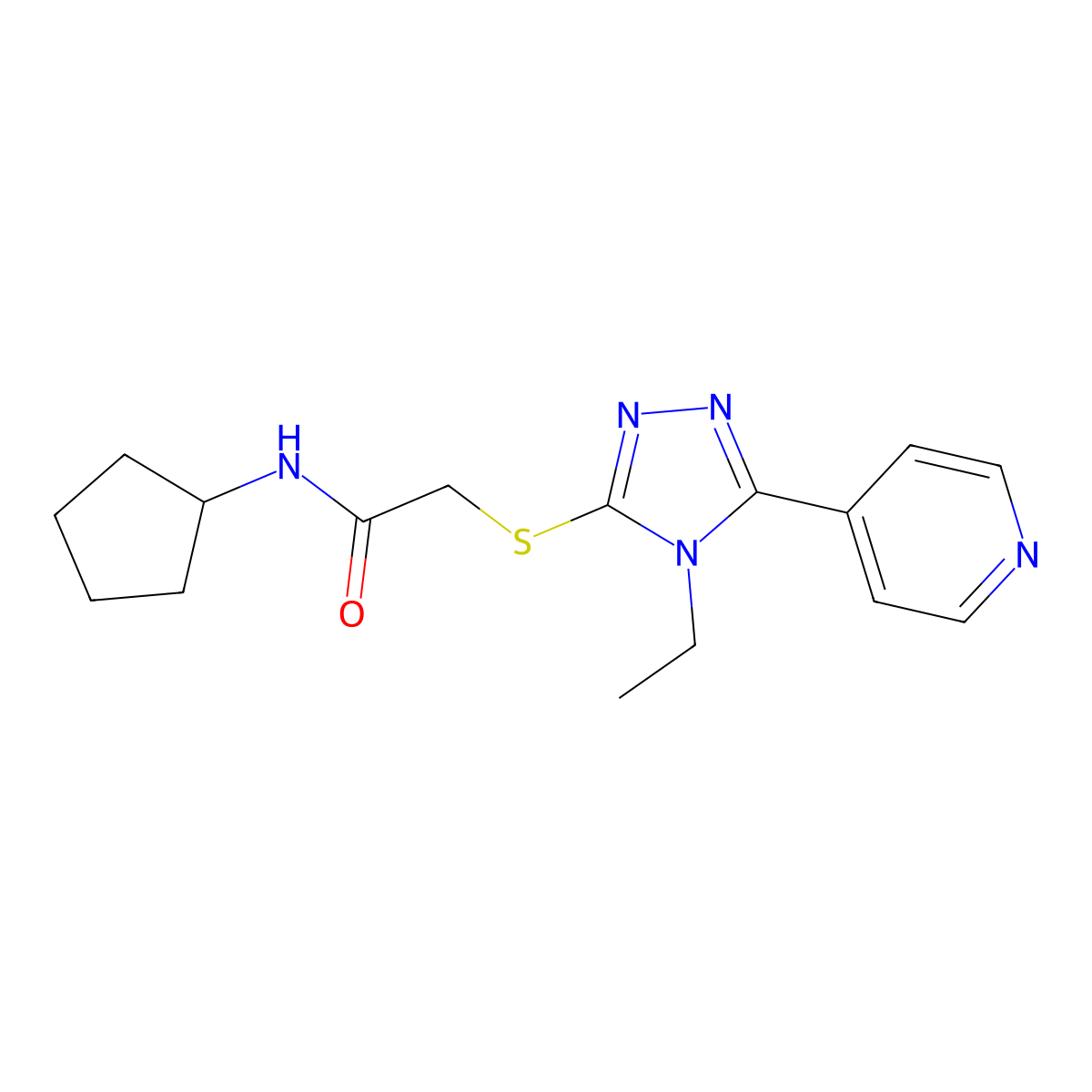 N-cyclopentyl-2-[(4-ethyl-5-pyridin-4-yl-1,2,4-triazol-3-yl)sulfanyl]acetamide molecular structure, CAS 557063-12-4