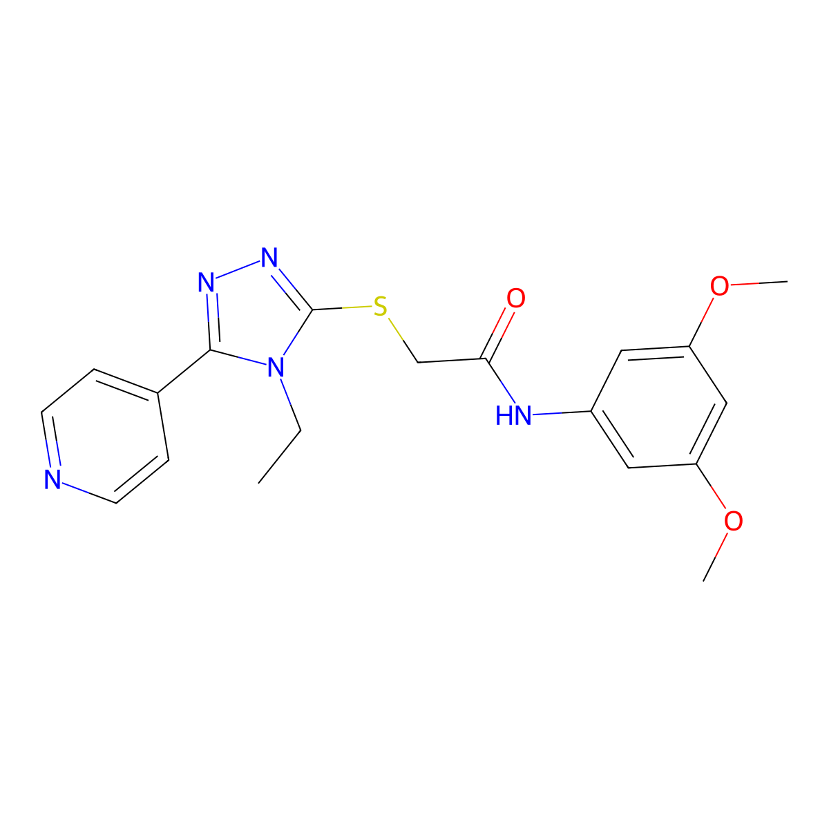 N-(3,5-DI-Meo-PH)-2-((4-ET-5-(4-pyridinyl)-4H-1,2,4-triazol-3-YL)thio)acetamide molecular structure, CAS 557063-68-0