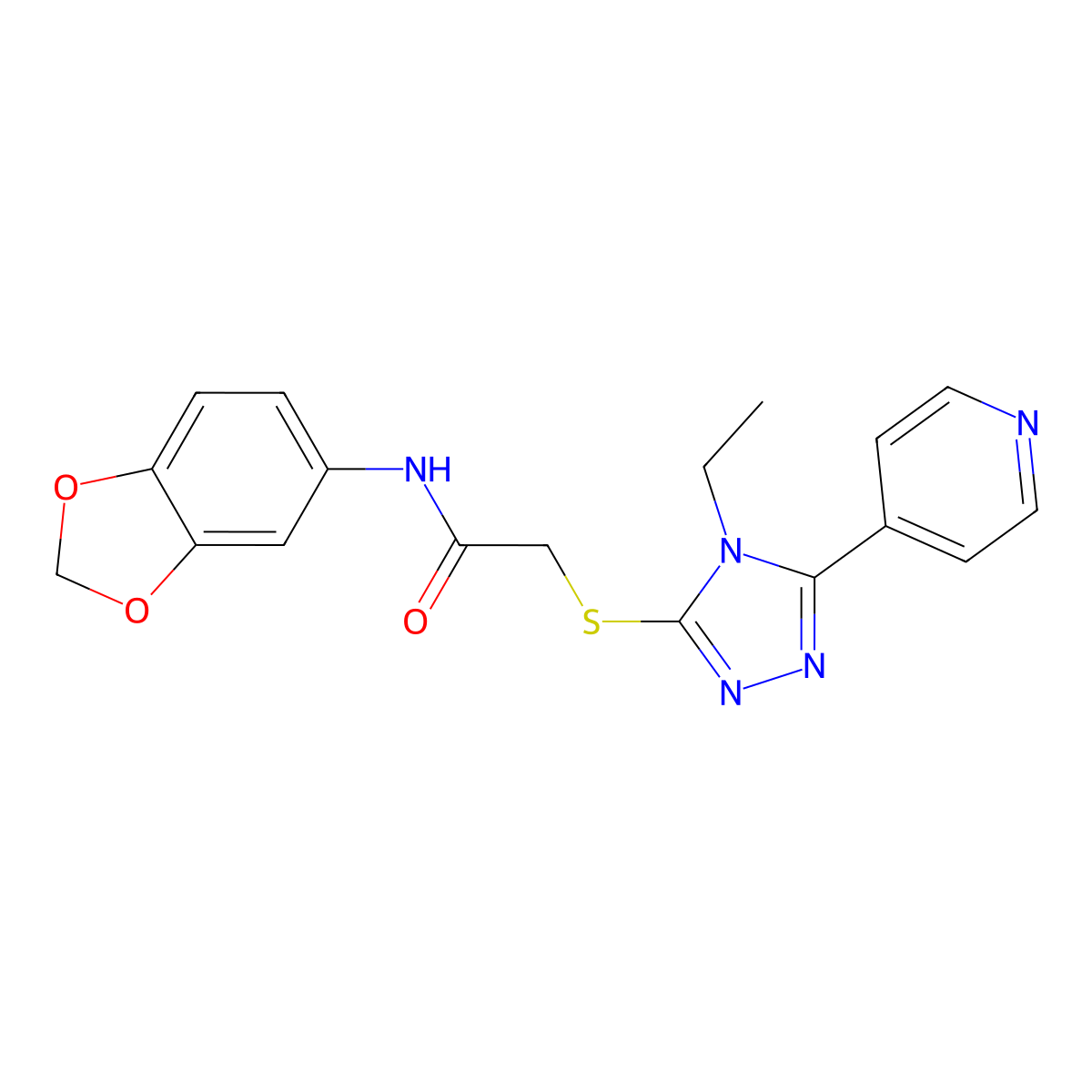 N-(1,3-Benzodioxol-5-YL)-2-((4-ethyl-5-(4-pyridinyl)-4H-1,2,4-triazol-3-YL)sulfanyl)acetamide molecular structure, CAS 557063-69-1
