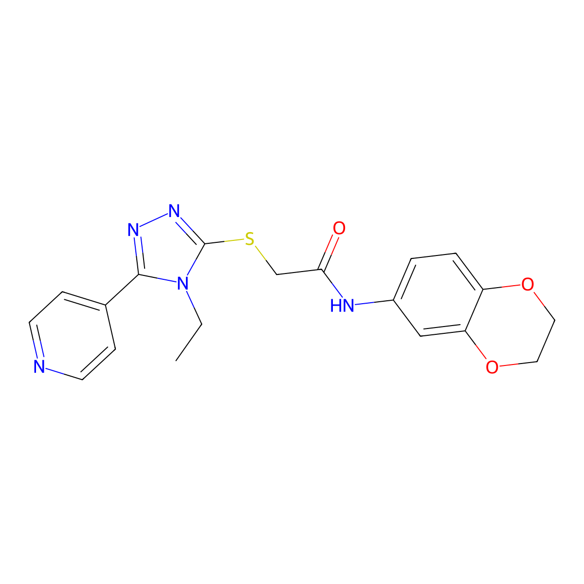 N-(2,3-Dihydro-1,4-benzodioxin-6-YL)-2-{[4-ethyl-5-(4-pyridinyl)-4H-1,2,4-triazol-3-YL]sulfanyl}acetamide molecular structure, CAS 557063-71-5