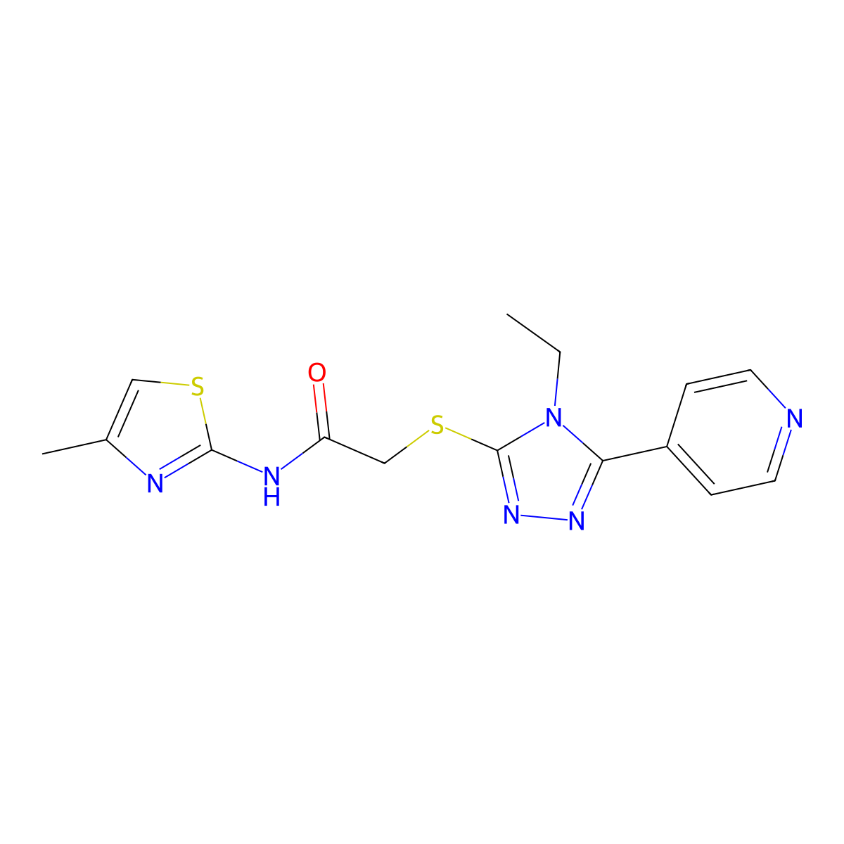 2-[(4-ethyl-5-pyridin-4-yl-1,2,4-triazol-3-yl)sulfanyl]-N-(4-methyl-1,3-thiazol-2-yl)acetamide molecular structure, CAS 557063-92-0