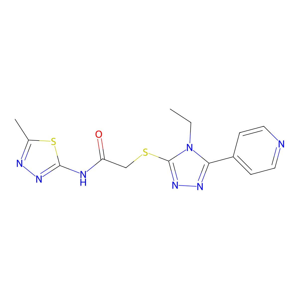 2-(4-Ethyl-5-pyridin-4-yl-4H-[1,2,4]triazol-3-ylsulfanyl)-N-(5-methyl-[1,3,4]thiadiazol-2-yl)-acetamide molecular structure, CAS 557063-95-3