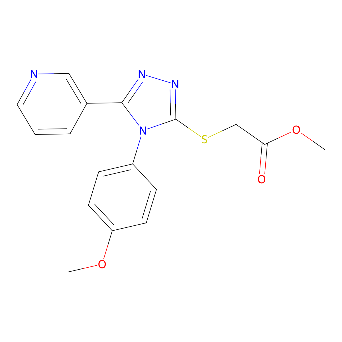 Methyl 2-[4-(4-methoxyphenyl)-5-(3-pyridyl)-1,2,4-triazol-3-ylthio]acetate molecular structure, CAS 557064-04-7