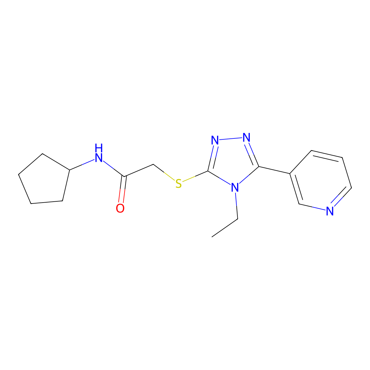 N-cyclopentyl-2-[(4-ethyl-5-pyridin-3-yl-1,2,4-triazol-3-yl)sulfanyl]acetamide molecular structure, CAS 557064-87-6