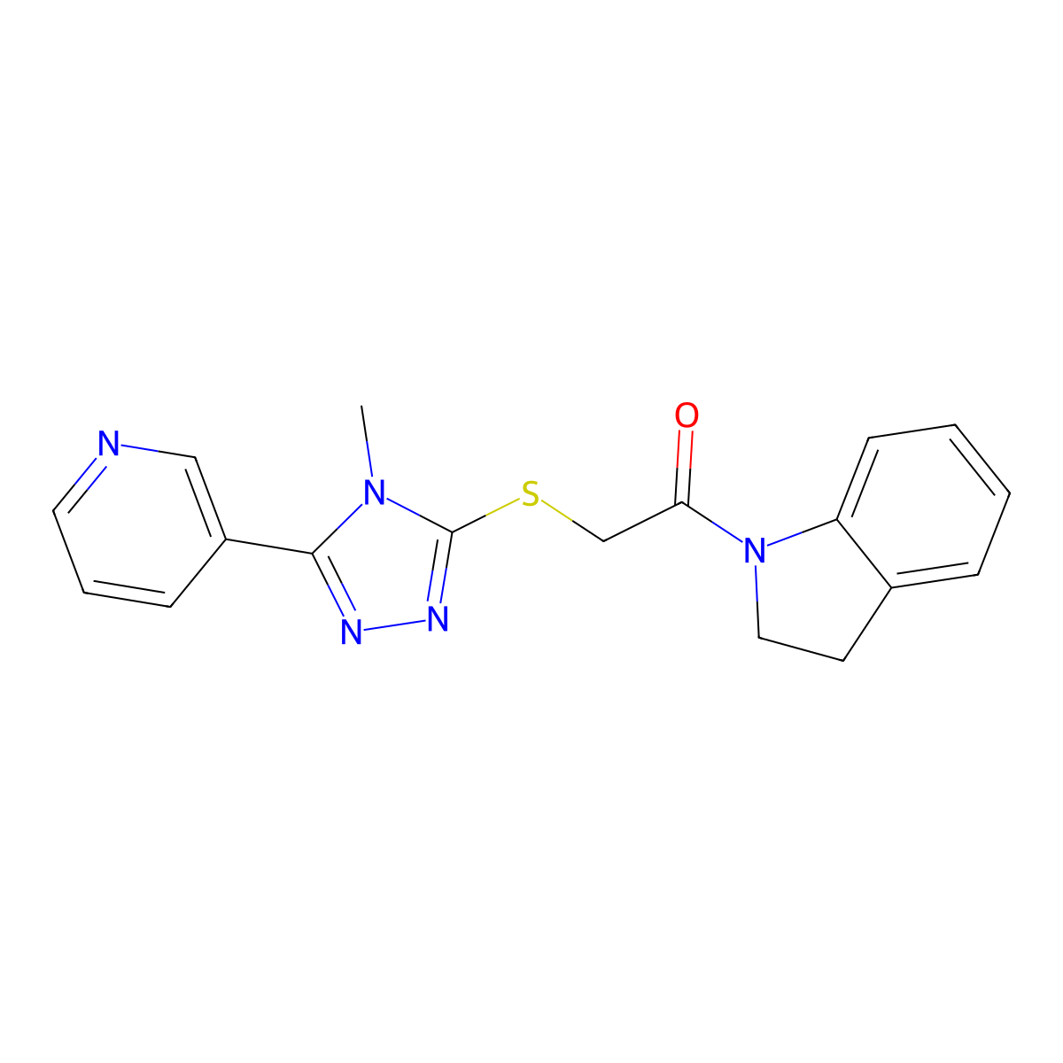 1-(2,3-Dihydroindol-1-yl)-2-[(4-methyl-5-pyridin-3-yl-1,2,4-triazol-3-yl)sulfanyl]ethanone molecular structure, CAS 557064-97-8