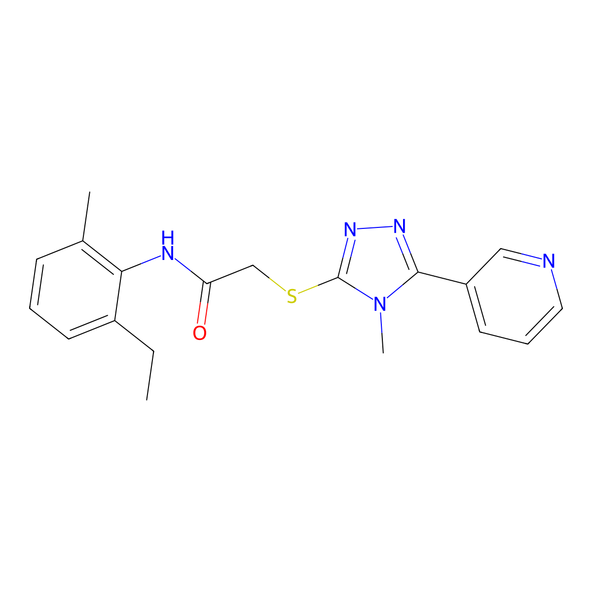 N-(2-ethyl-6-methylphenyl)-2-{[4-methyl-5-(pyridin-3-yl)-4H-1,2,4-triazol-3-yl]sulfanyl}acetamide molecular structure, CAS 557065-45-9