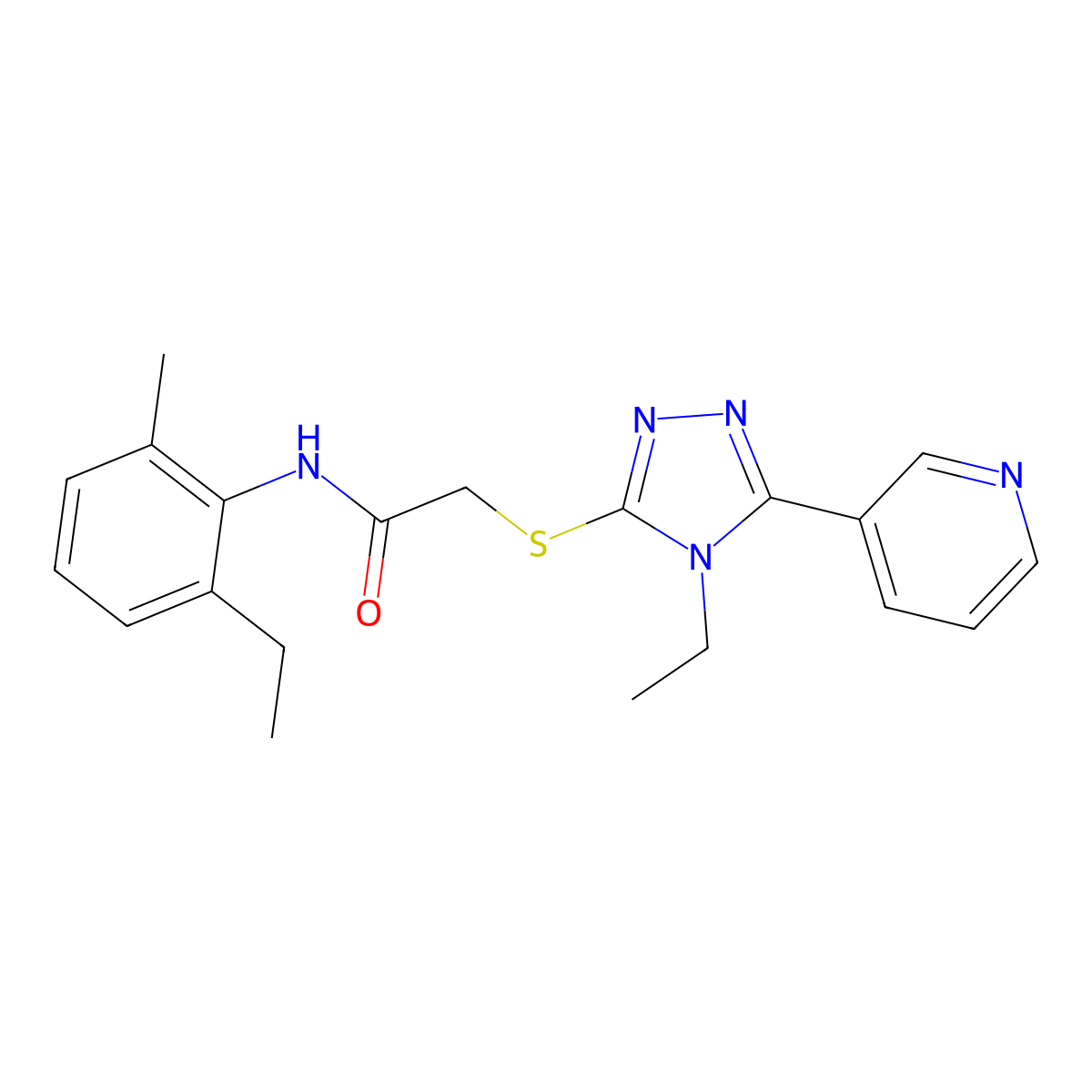 N-(2-Ethyl-6-methylphenyl)-2-((4-ethyl-5-(3-pyridinyl)-4H-1,2,4-triazol-3-YL)sulfanyl)acetamide molecular structure, CAS 557065-47-1