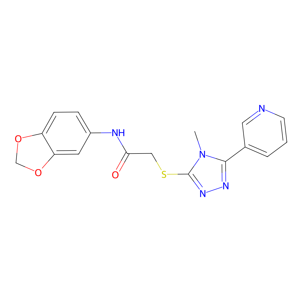 N-(1,3-benzodioxol-5-yl)-2-{[4-methyl-5-(pyridin-3-yl)-4H-1,2,4-triazol-3-yl]sulfanyl}acetamide molecular structure, CAS 557065-61-9
