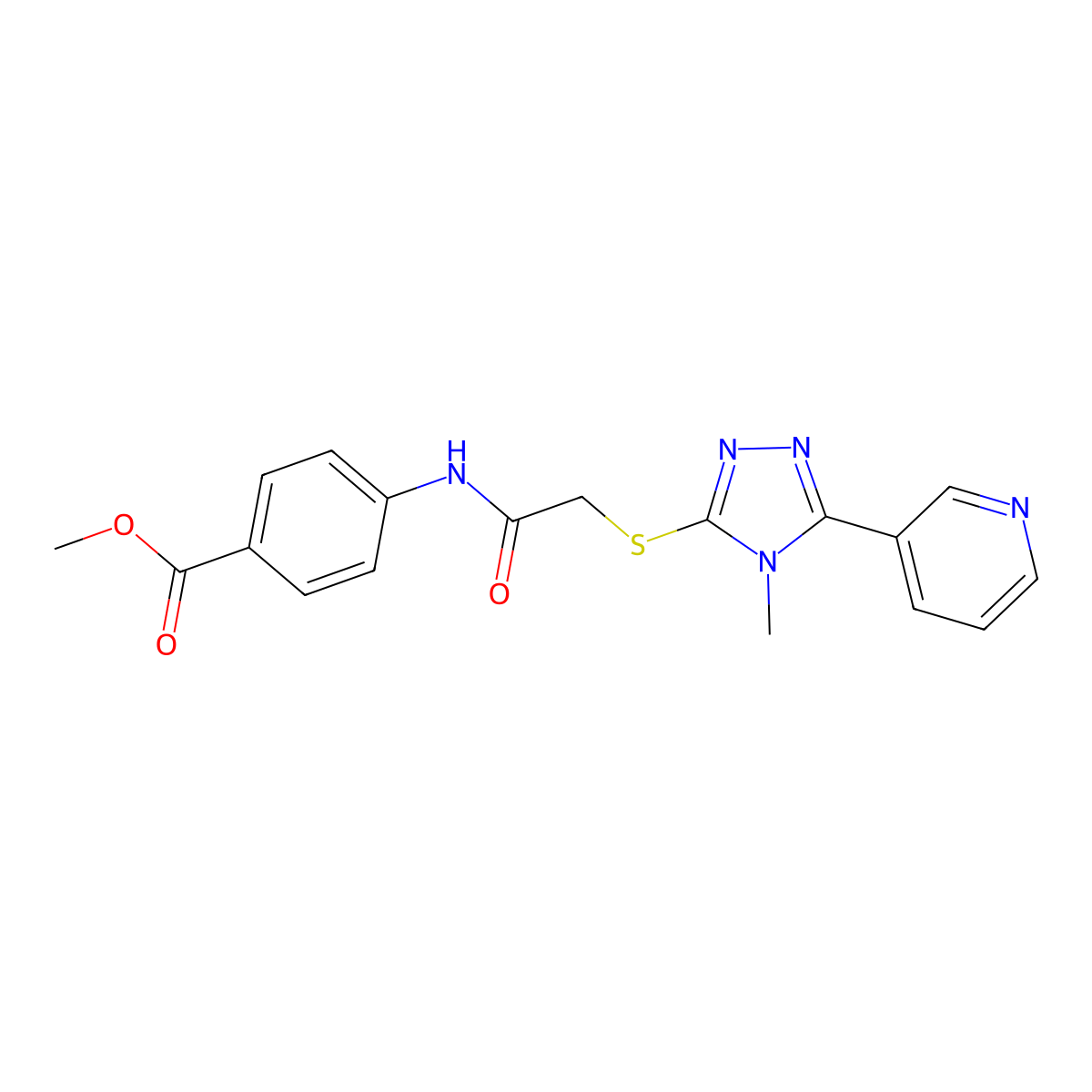 methyl 4-[({[4-methyl-5-(pyridin-3-yl)-4H-1,2,4-triazol-3-yl]sulfanyl}acetyl)amino]benzoate molecular structure, CAS 557065-73-3