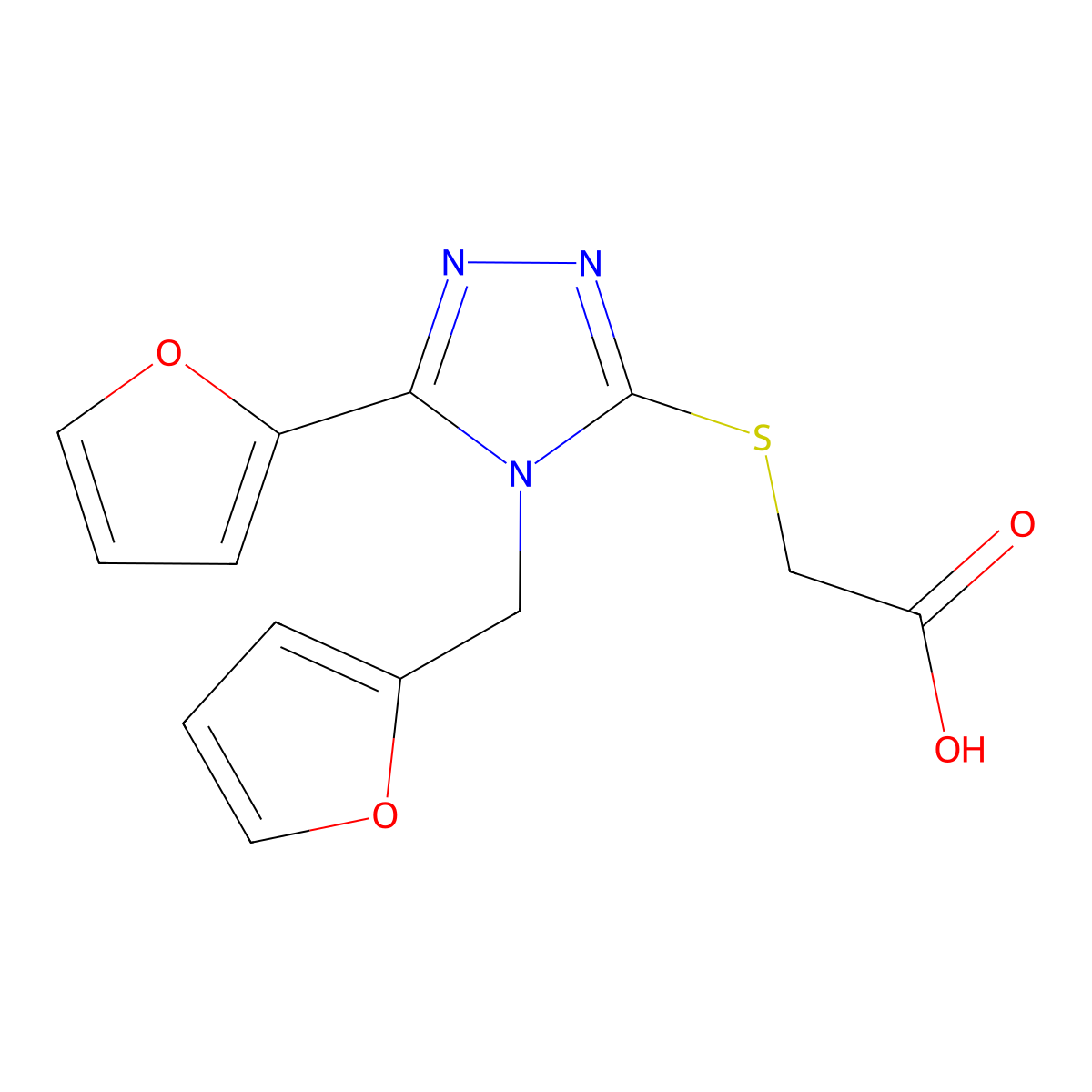 2-{[5-(furan-2-yl)-4-(furan-2-ylmethyl)-4H-1,2,4-triazol-3-yl]sulfanyl}acetic acid molecular structure, CAS 557066-48-5