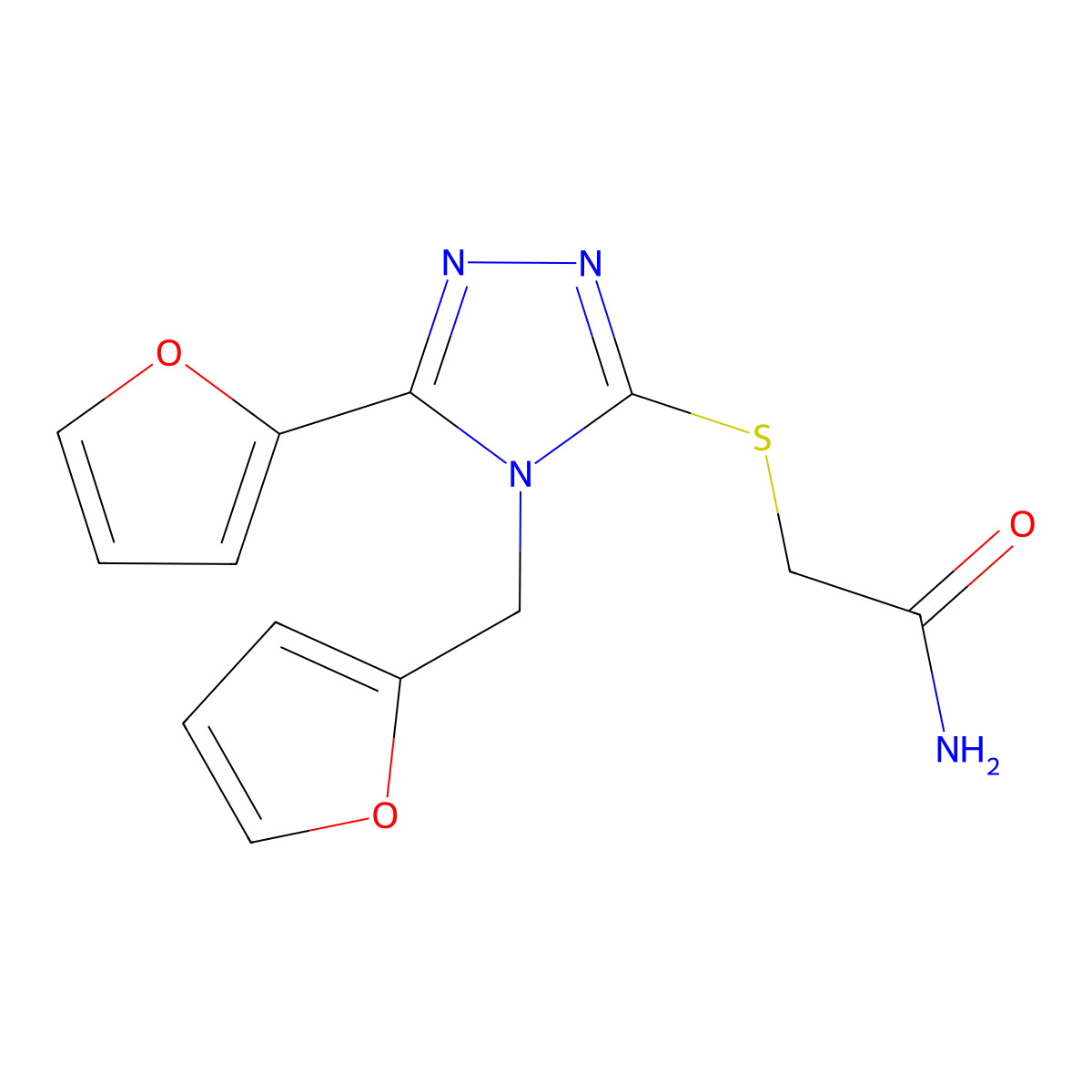 2-{[5-(furan-2-yl)-4-(furan-2-ylmethyl)-4H-1,2,4-triazol-3-yl]sulfanyl}acetamide molecular structure, CAS 557067-06-8
