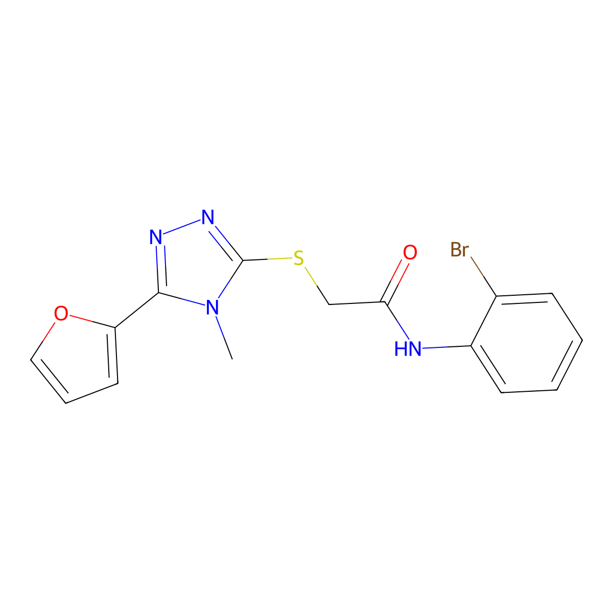 N-(2-bromophenyl)-2-(5-(2-furyl)-4-methyl(1,2,4-triazol-3-ylthio))acetamide molecular structure, CAS 557067-96-6