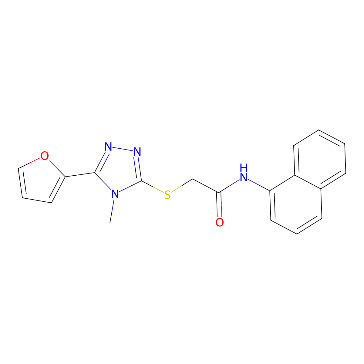 2-{[5-(furan-2-yl)-4-methyl-4H-1,2,4-triazol-3-yl]sulfanyl}-N-(naphthalen-1-yl)acetamide molecular structure, CAS 557067-99-9