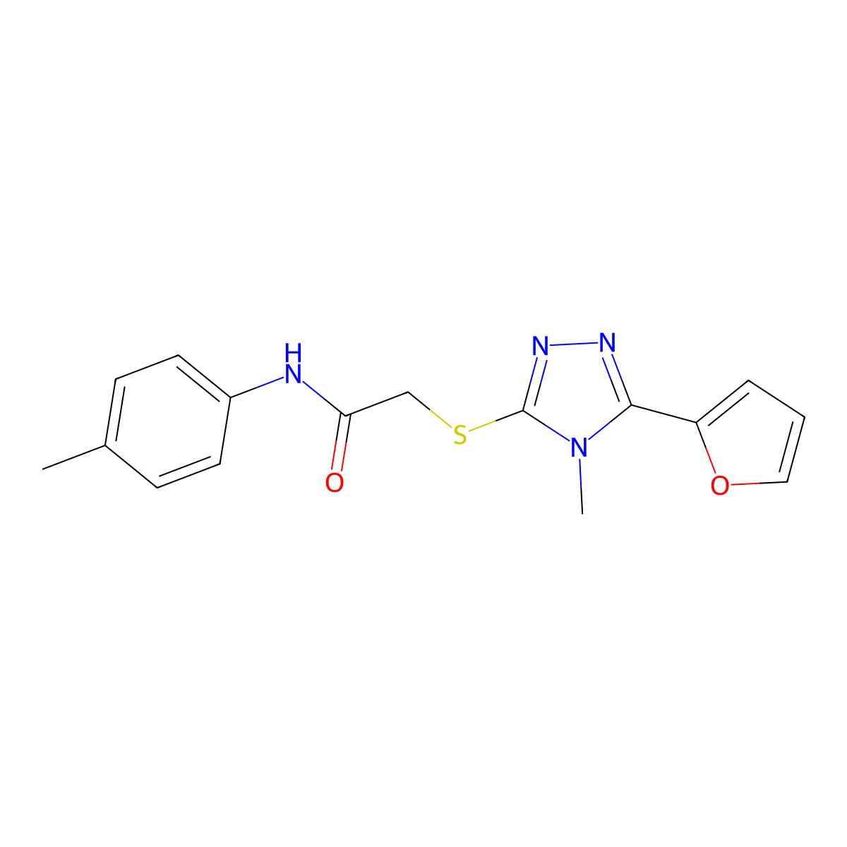 2-{[5-(furan-2-yl)-4-methyl-4H-1,2,4-triazol-3-yl]sulfanyl}-N-(4-methylphenyl)acetamide molecular structure, CAS 557069-23-5
