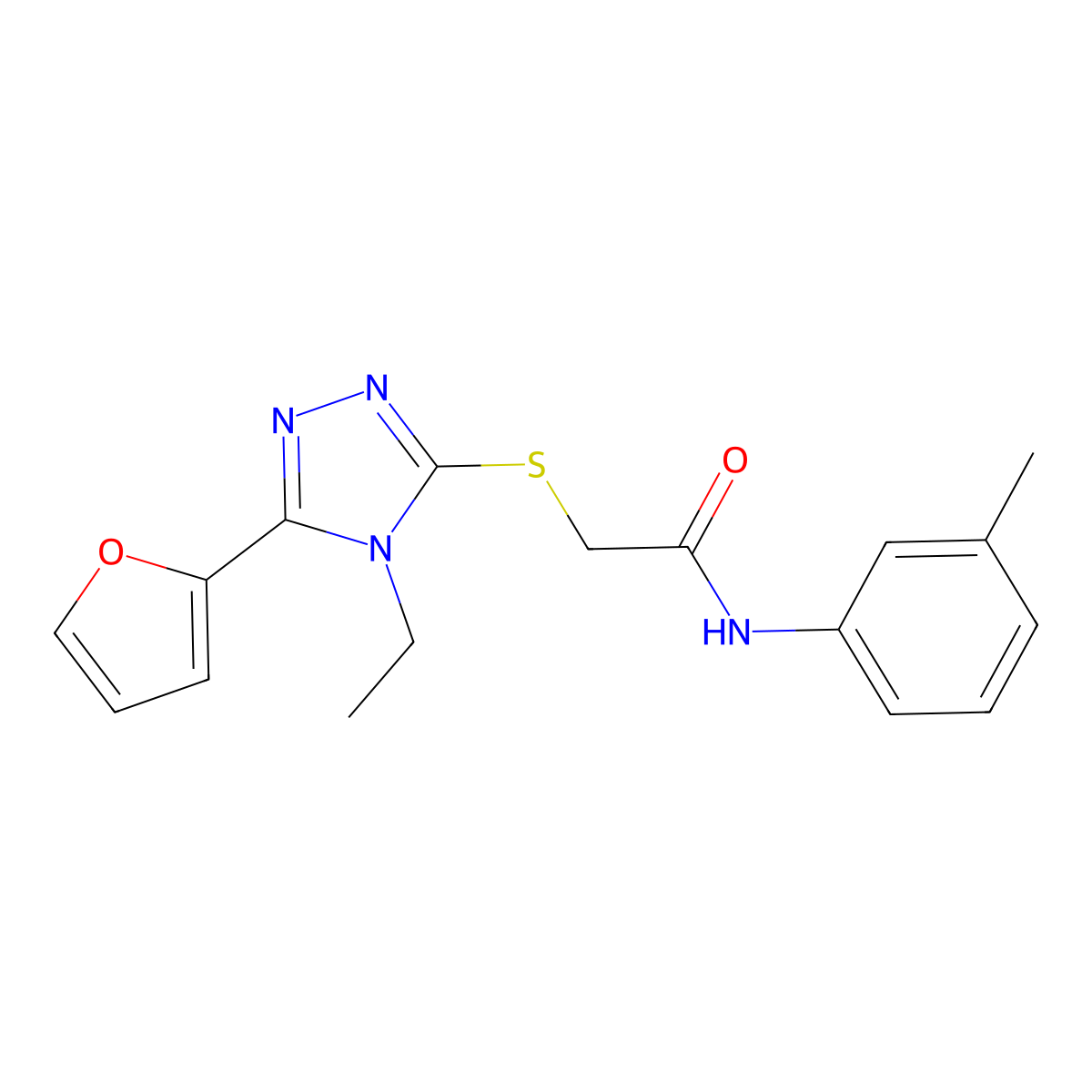 2-((4-Ethyl-5-(2-furyl)-4H-1,2,4-triazol-3-YL)thio)-N-(3-methylphenyl)acetamide molecular structure, CAS 557069-38-2