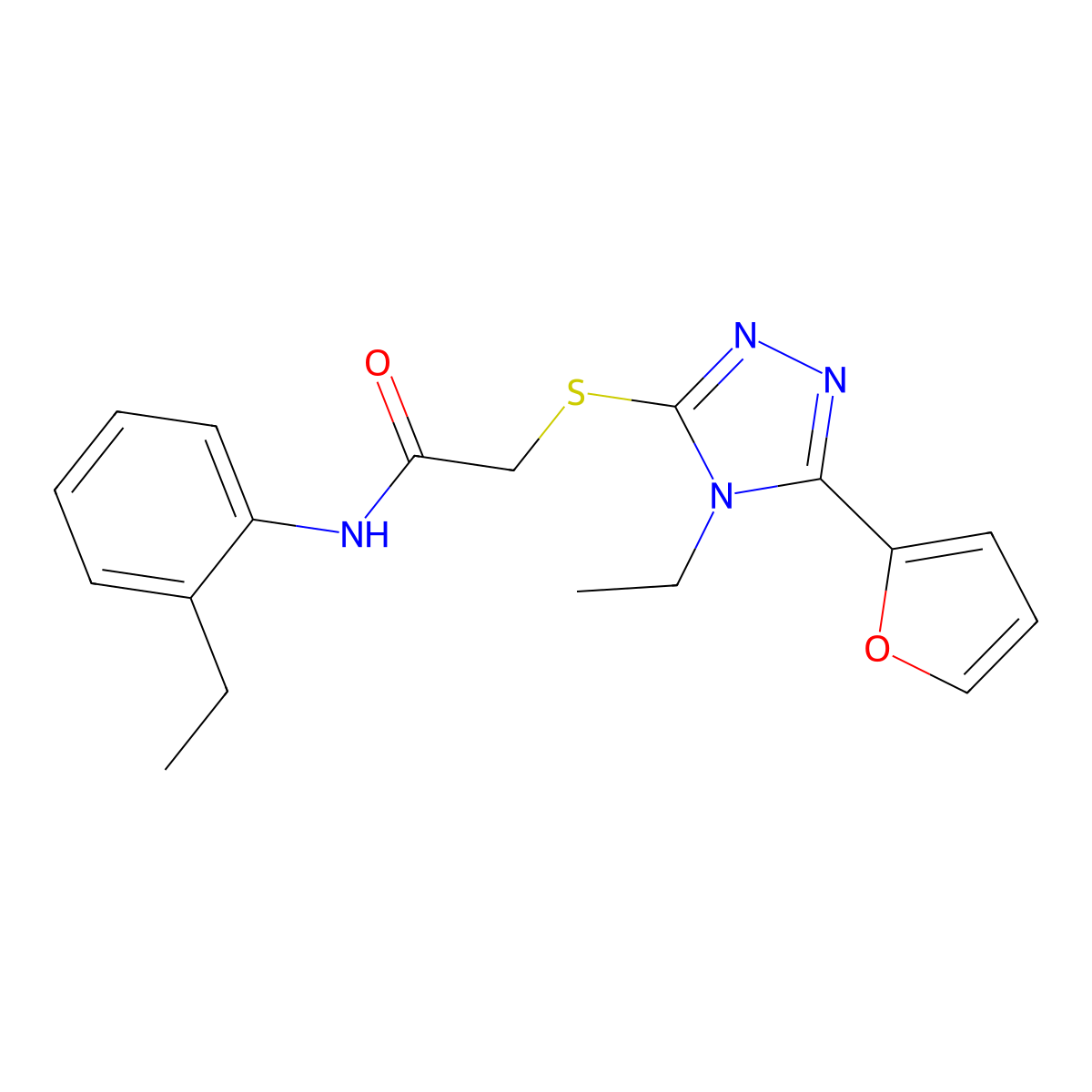 2-((4-Ethyl-5-(2-furyl)-4H-1,2,4-triazol-3-YL)thio)-N-(2-ethylphenyl)acetamide molecular structure, CAS 557069-45-1