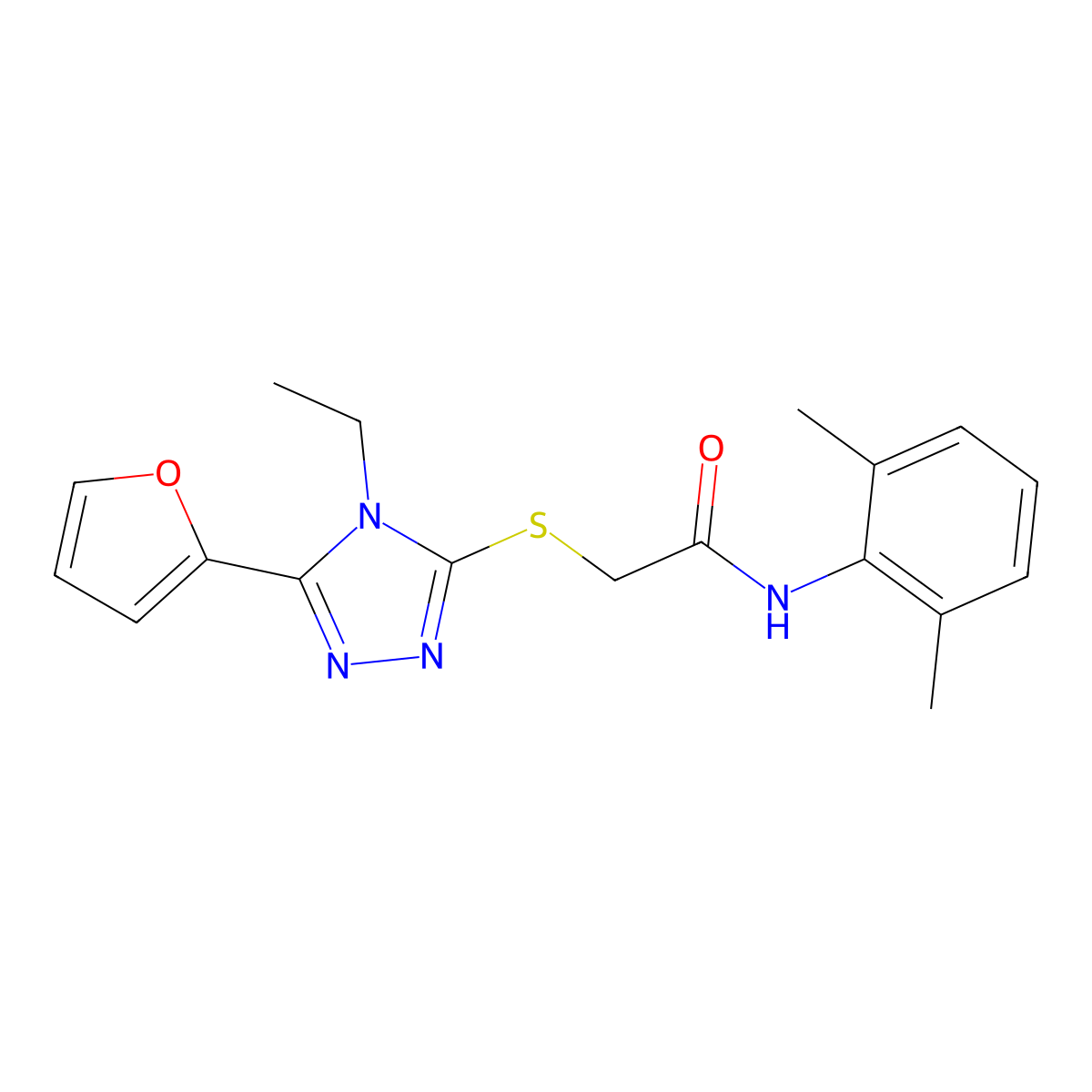 N-(2,6-Dimethylphenyl)-2-((4-ET-5-(2-furyl)-4H-1,2,4-triazol-3-YL)thio)acetamide molecular structure, CAS 557069-53-1