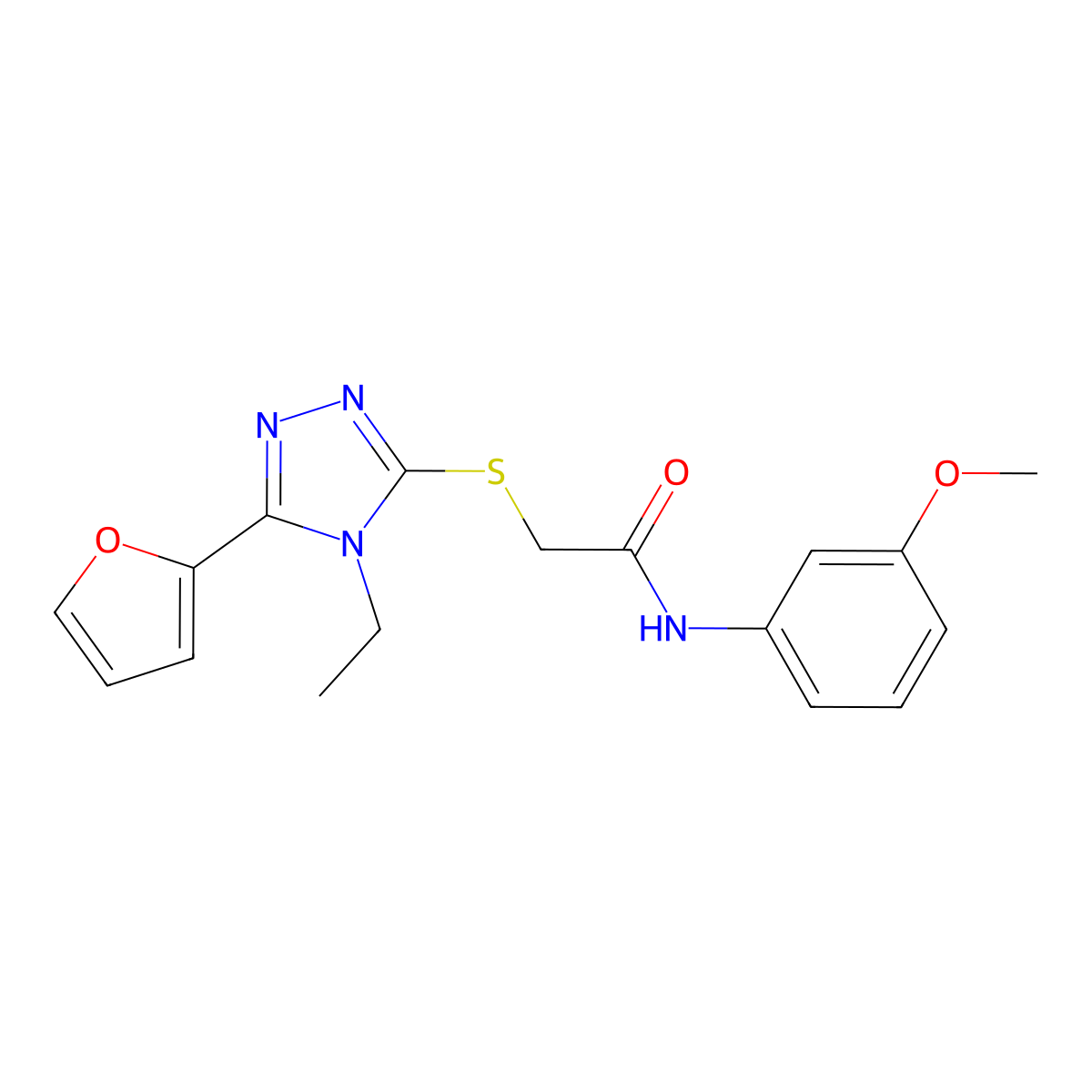 2-((4-Ethyl-5-(2-furyl)-4H-1,2,4-triazol-3-YL)thio)-N-(3-methoxyphenyl)acetamide molecular structure, CAS 557069-65-5