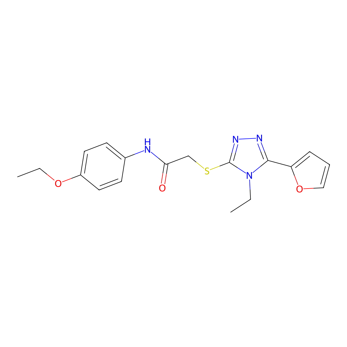 N-(4-Ethoxyphenyl)-2-((4-ethyl-5-(2-furyl)-4H-1,2,4-triazol-3-YL)thio)acetamide molecular structure, CAS 557069-67-7