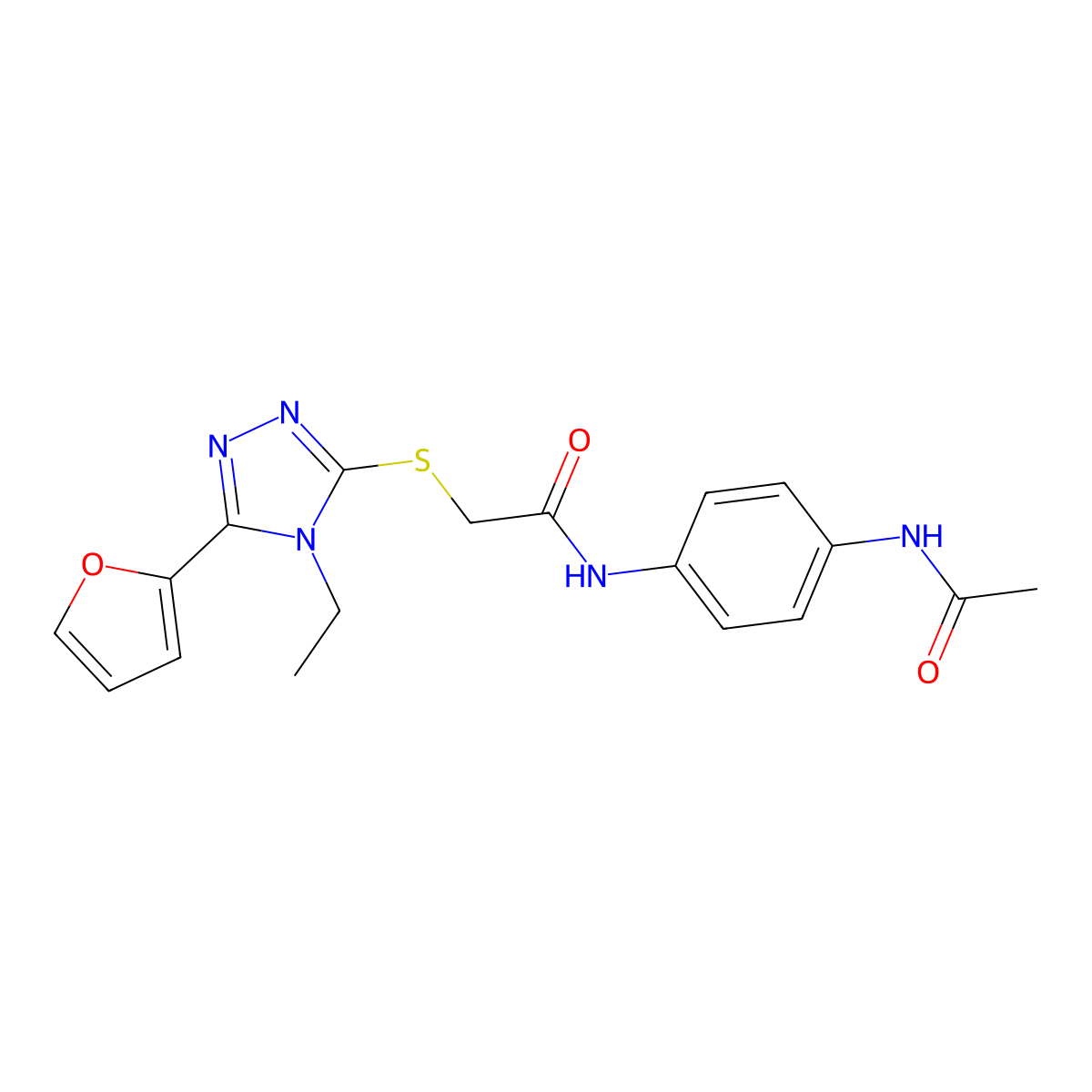 N-[4-(acetylamino)phenyl]-2-(4-ethyl-5-(2-furyl)(1,2,4-triazol-3-ylthio))aceta mide molecular structure, CAS 557069-79-1