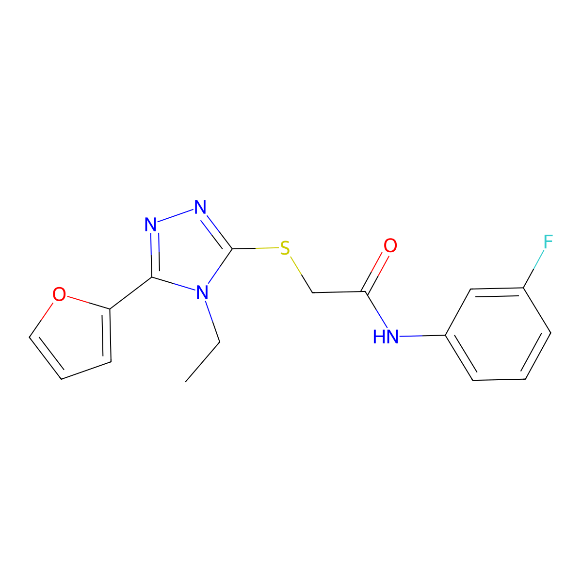 2-((4-Ethyl-5-(2-furyl)-4H-1,2,4-triazol-3-YL)thio)-N-(3-fluorophenyl)acetamide molecular structure, CAS 557069-81-5