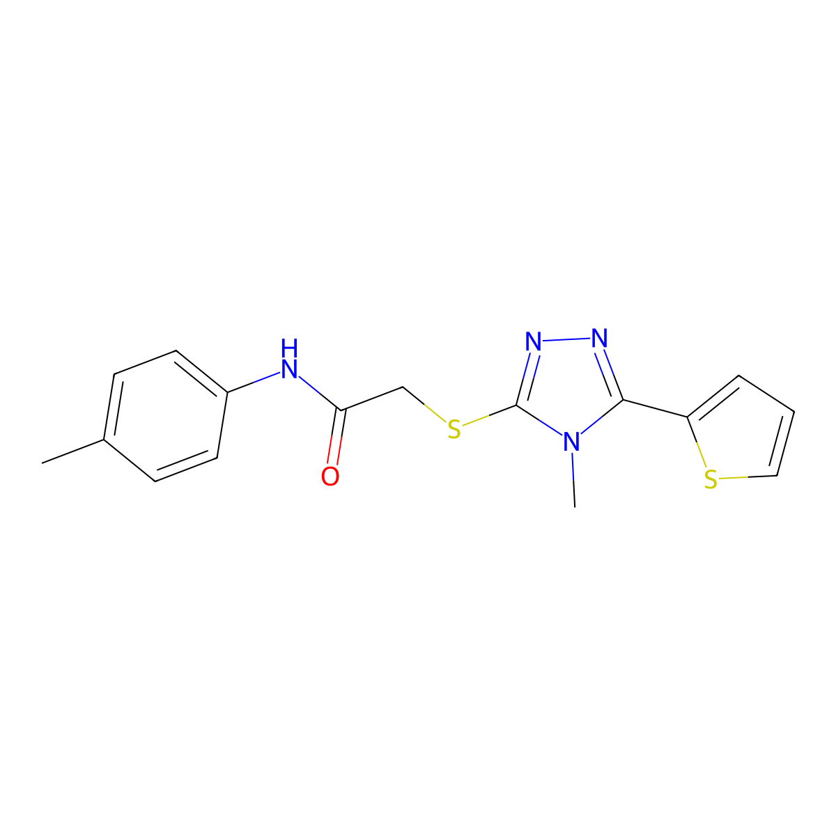 N-(4-methylphenyl)-2-{[4-methyl-5-(thiophen-2-yl)-4H-1,2,4-triazol-3-yl]sulfanyl}acetamide molecular structure, CAS 557072-62-5
