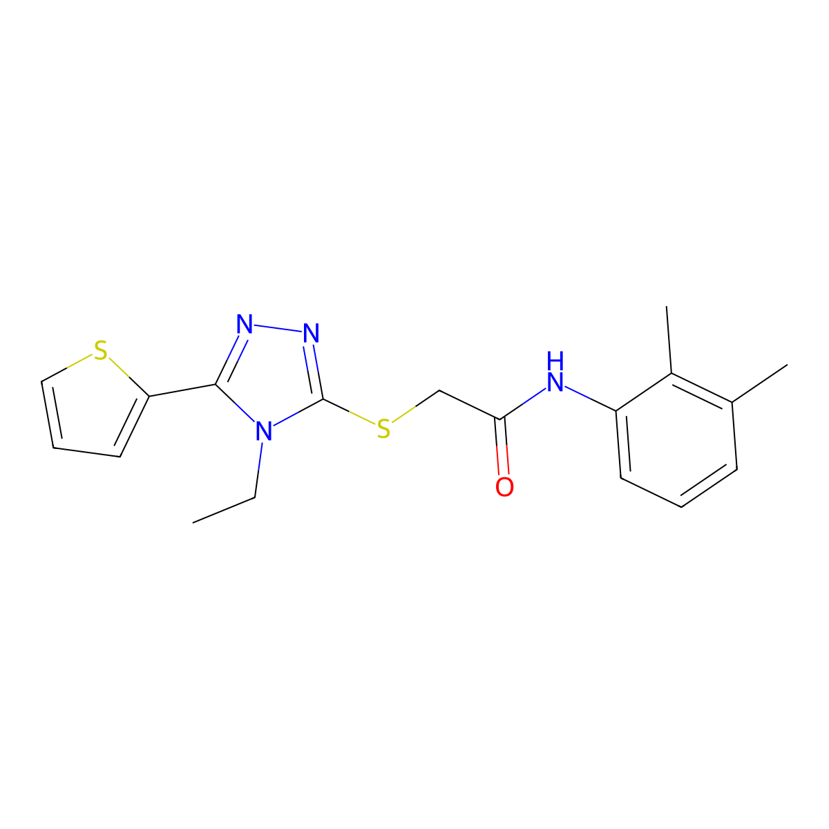 N-(2,3-Dimethylphenyl)-2-((4-ethyl-5-(2-thienyl)-4H-1,2,4-triazol-3-YL)sulfanyl)acetamide molecular structure, CAS 557072-72-7