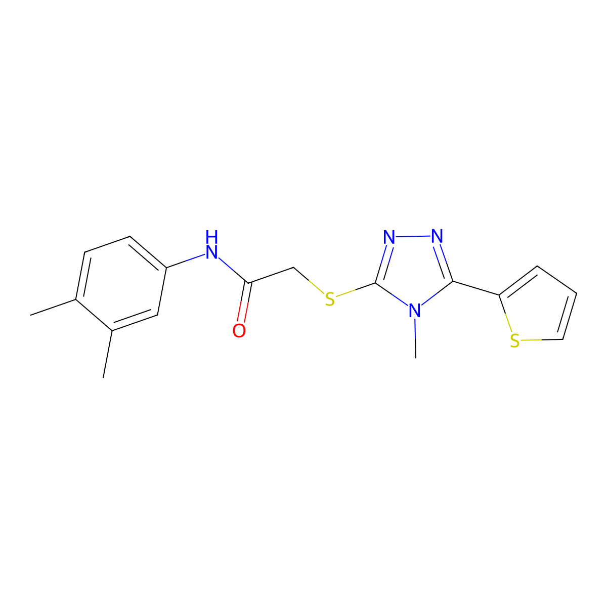 N-(3,4-dimethylphenyl)-2-{[4-methyl-5-(thiophen-2-yl)-4H-1,2,4-triazol-3-yl]sulfanyl}acetamide molecular structure, CAS 557072-73-8